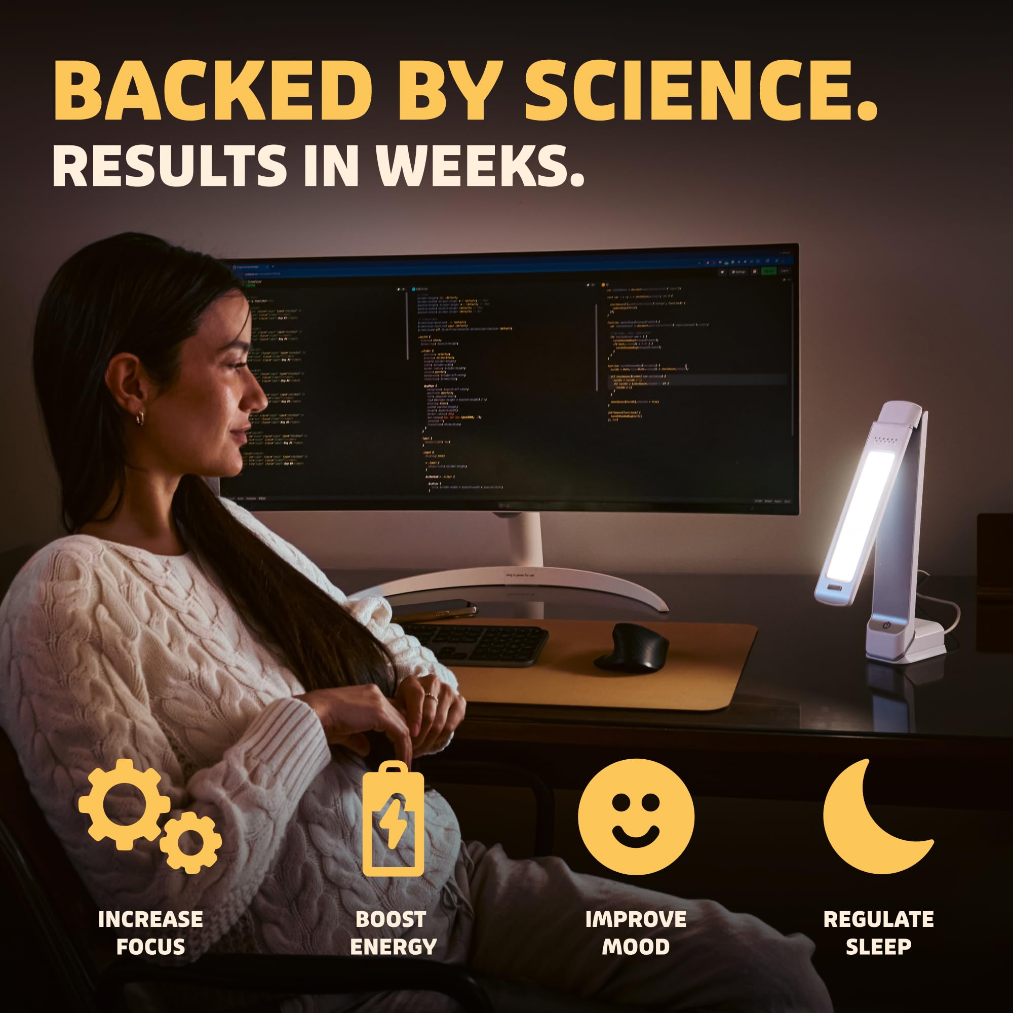 Circadian Optics Lumos primer plano de LEDs duraderos que emiten luz 5500K
