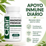 Clair Magnesio ingredientes: vitaminas B6, D3 y zinc en el envase visible