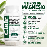Clair Magnesio detalle de polvo e ingredientes para composición equilibrada