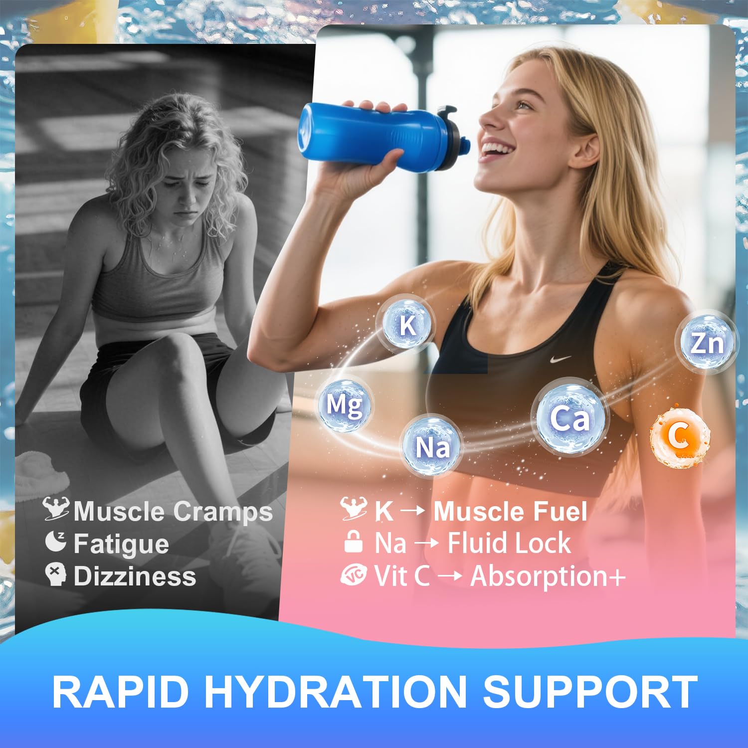 ClarivyHealthora polvo disuelto en vaso para hidratación instantánea y sabor frutal