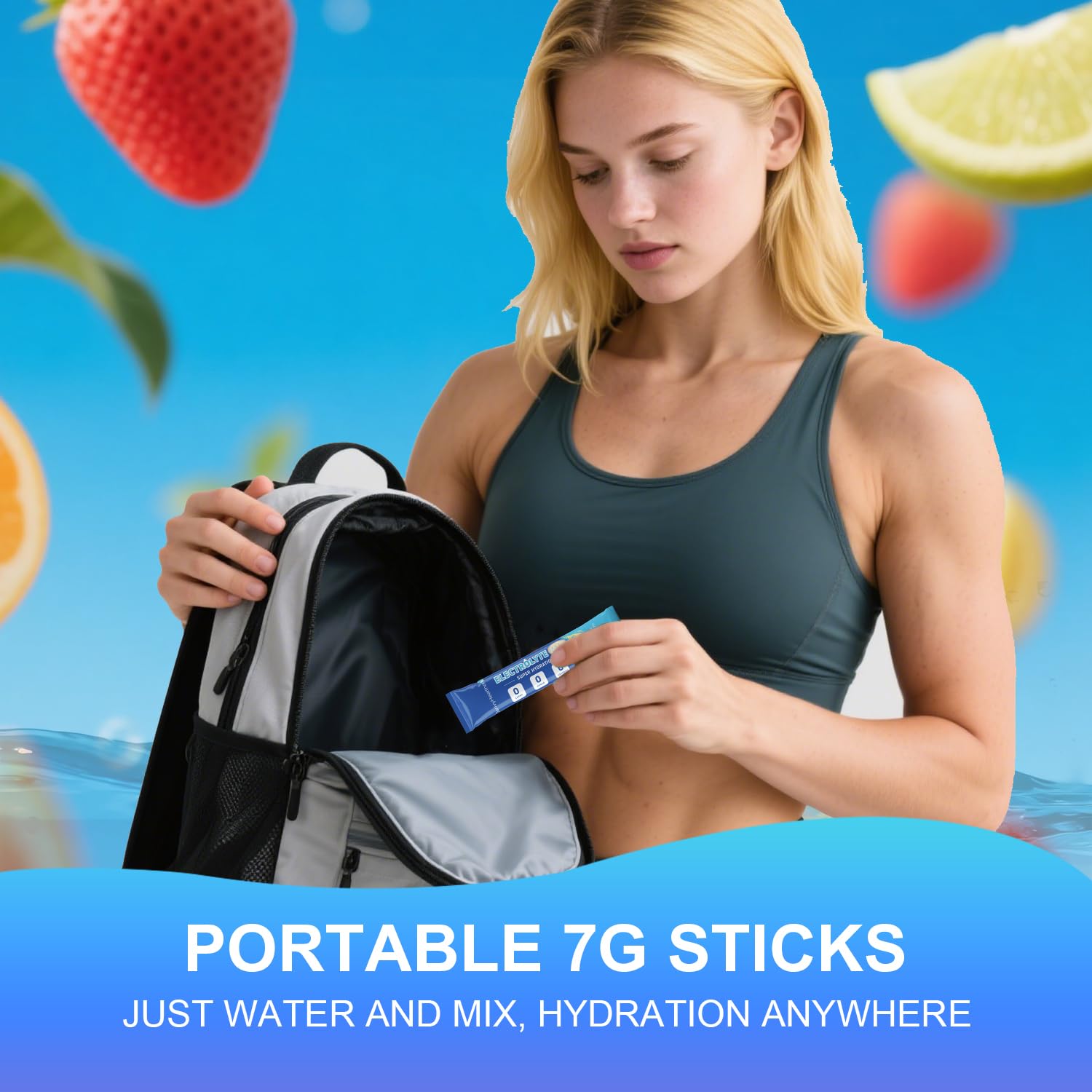 ClarivyHealthora uso en gimnasio con botella para recuperación post-entrenamiento