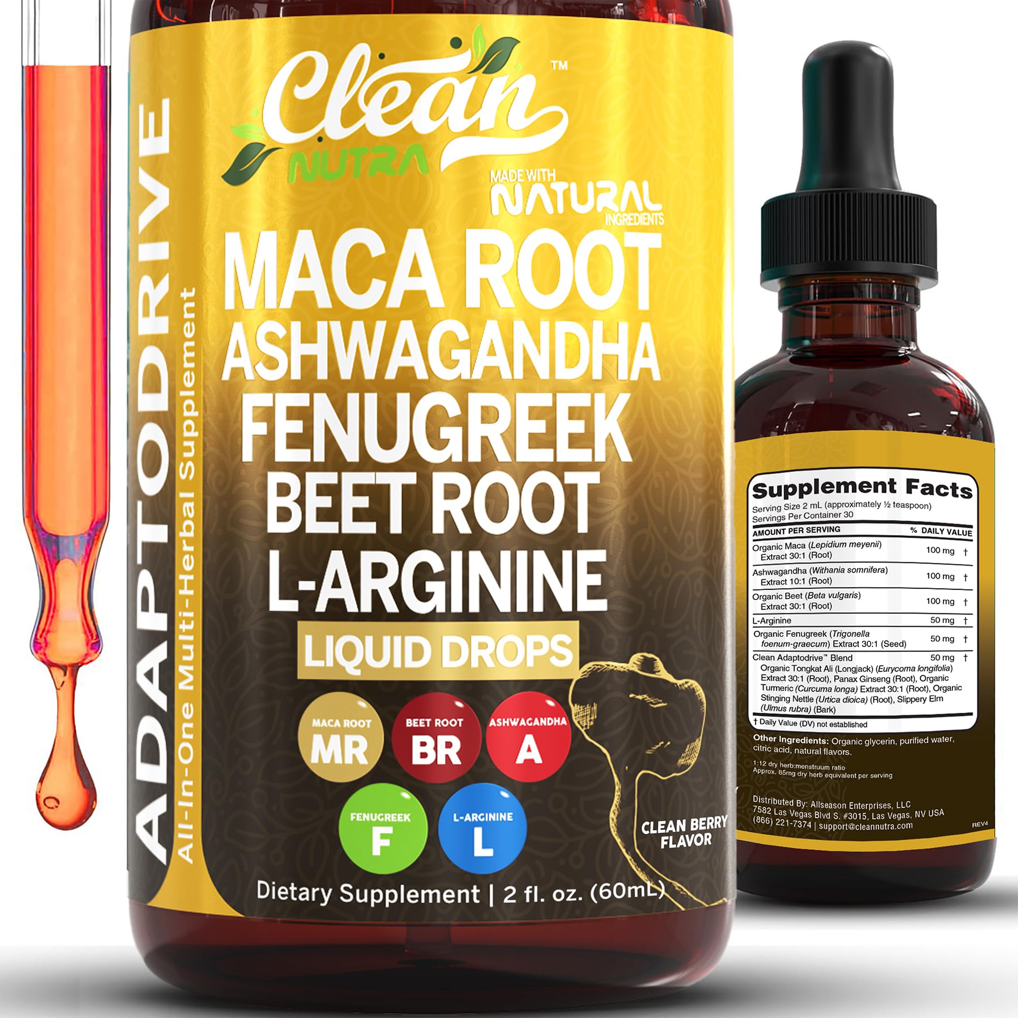 Clean Nutraceuticals botella frontal mostrando la etiqueta, fácil identificación