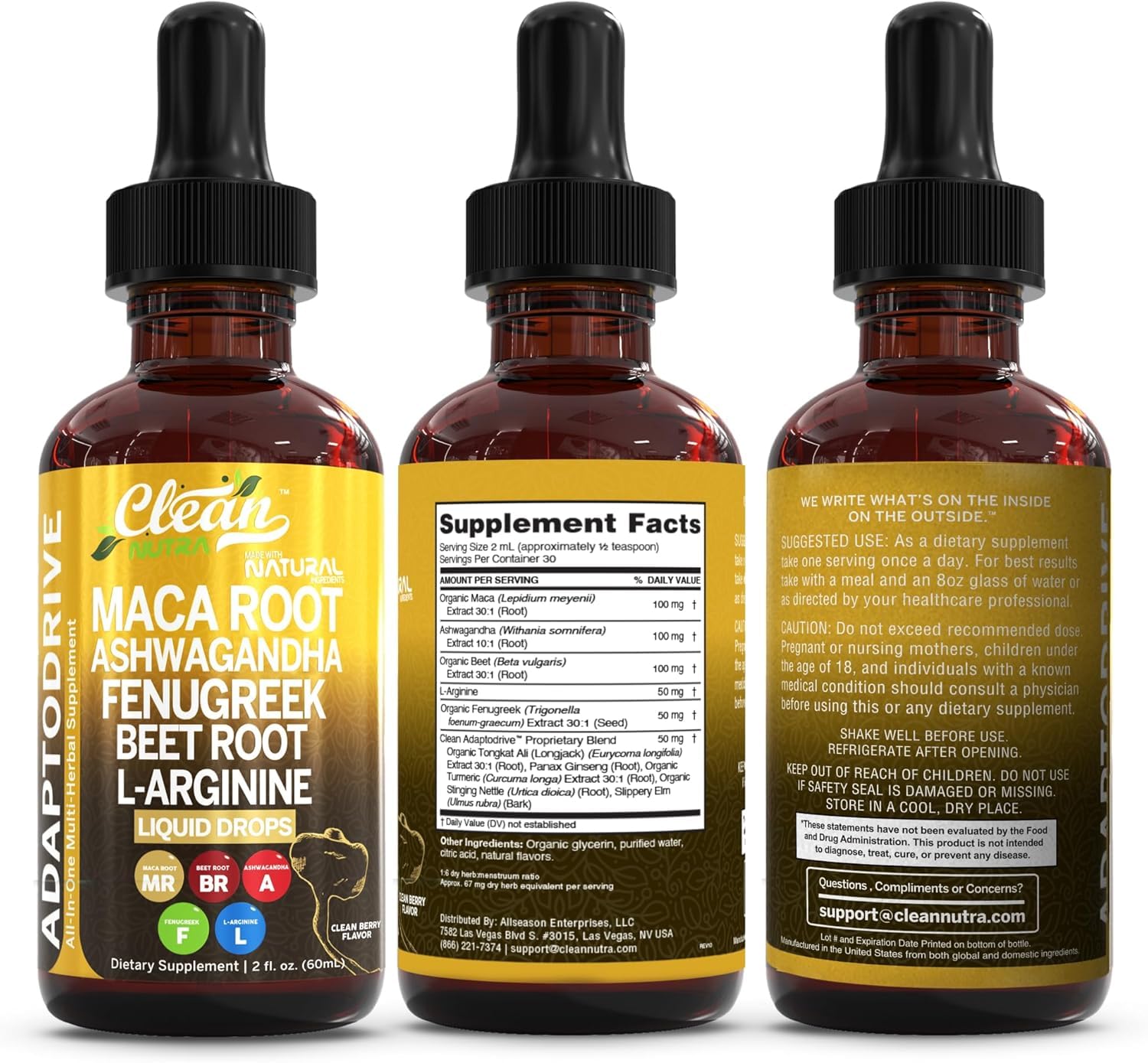Clean Nutraceuticals gotas vertidas en un vaso con bebida, uso sencillo