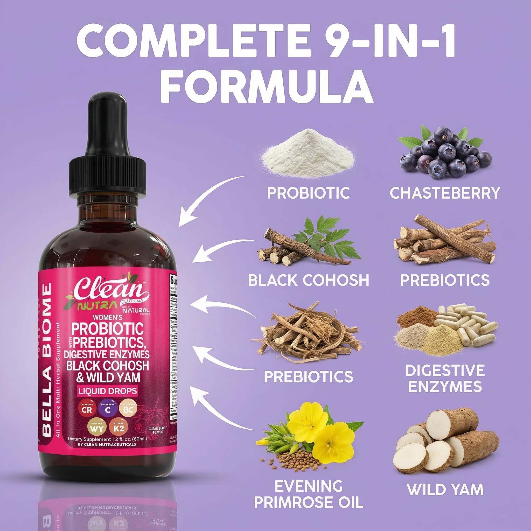 Clean Nutraceuticals botella junto a una regla para comparar tamaño