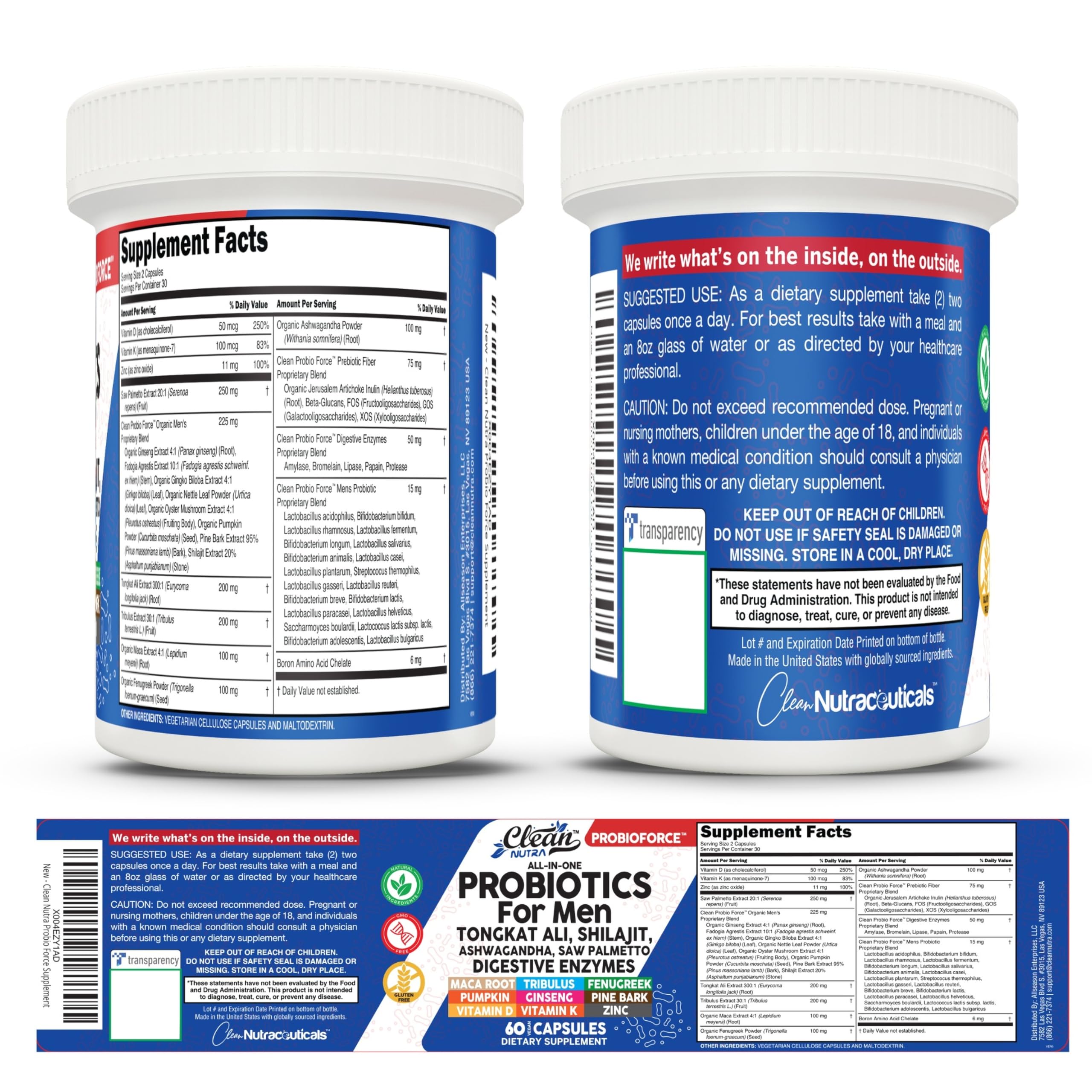 Clean Nutraceuticals botella abierta con cápsulas visibles para ilustrar contenido