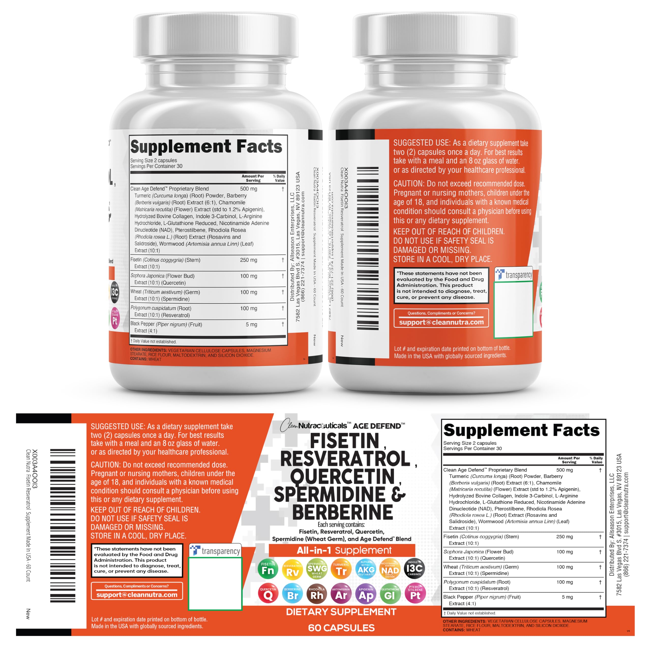 Clean Nutraceuticals envase abierto con 60 cápsulas para suministro mensual