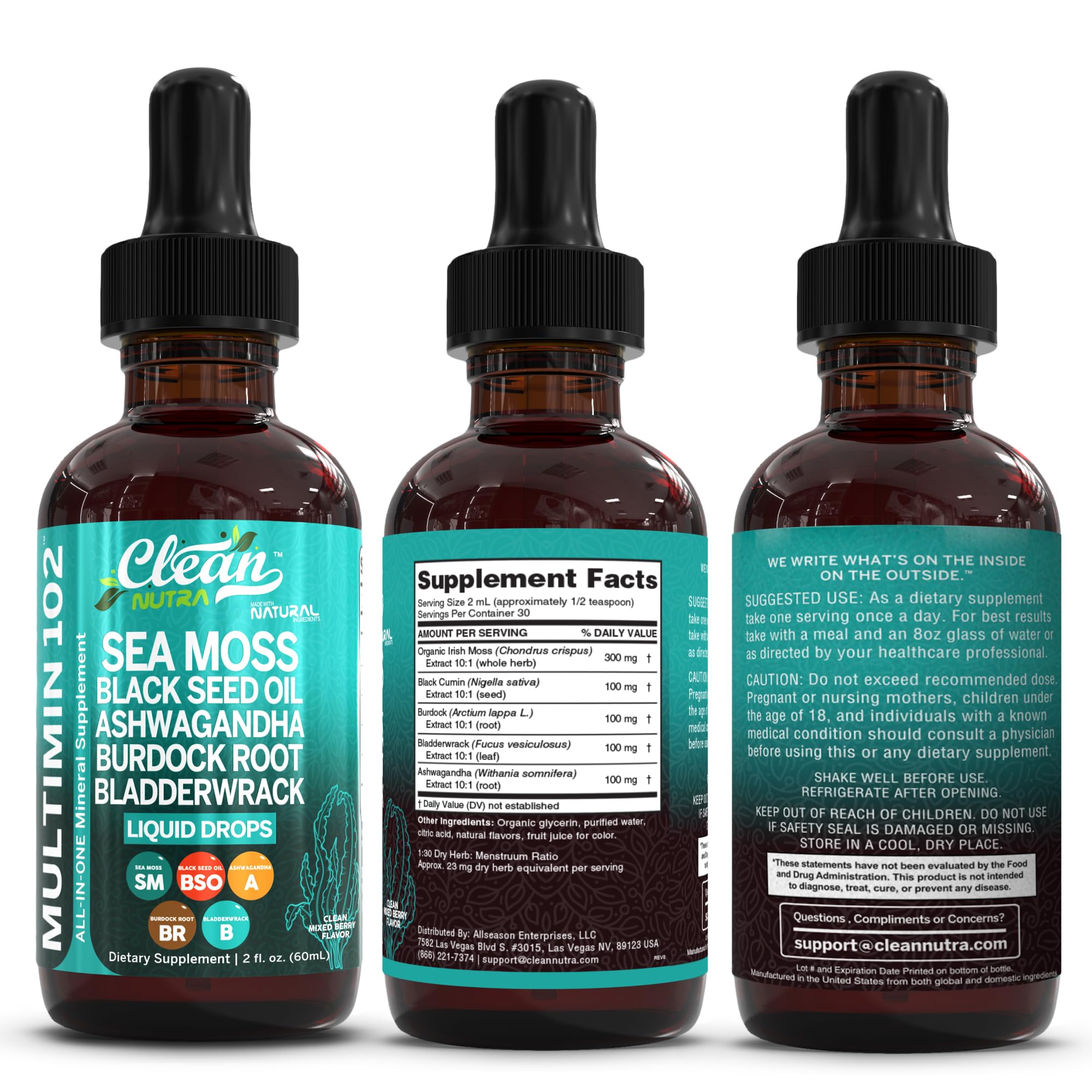 Clean Nutraceuticals empaque lateral con información y diseño claro