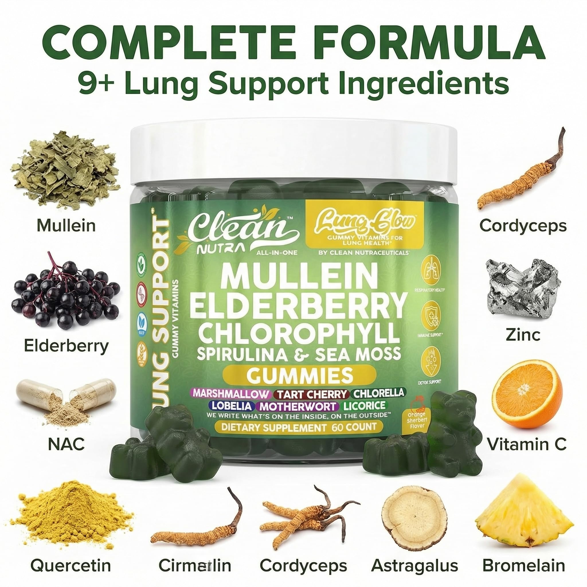 Clean Nutraceuticals etiqueta con lista de ingredientes y beneficios visibles