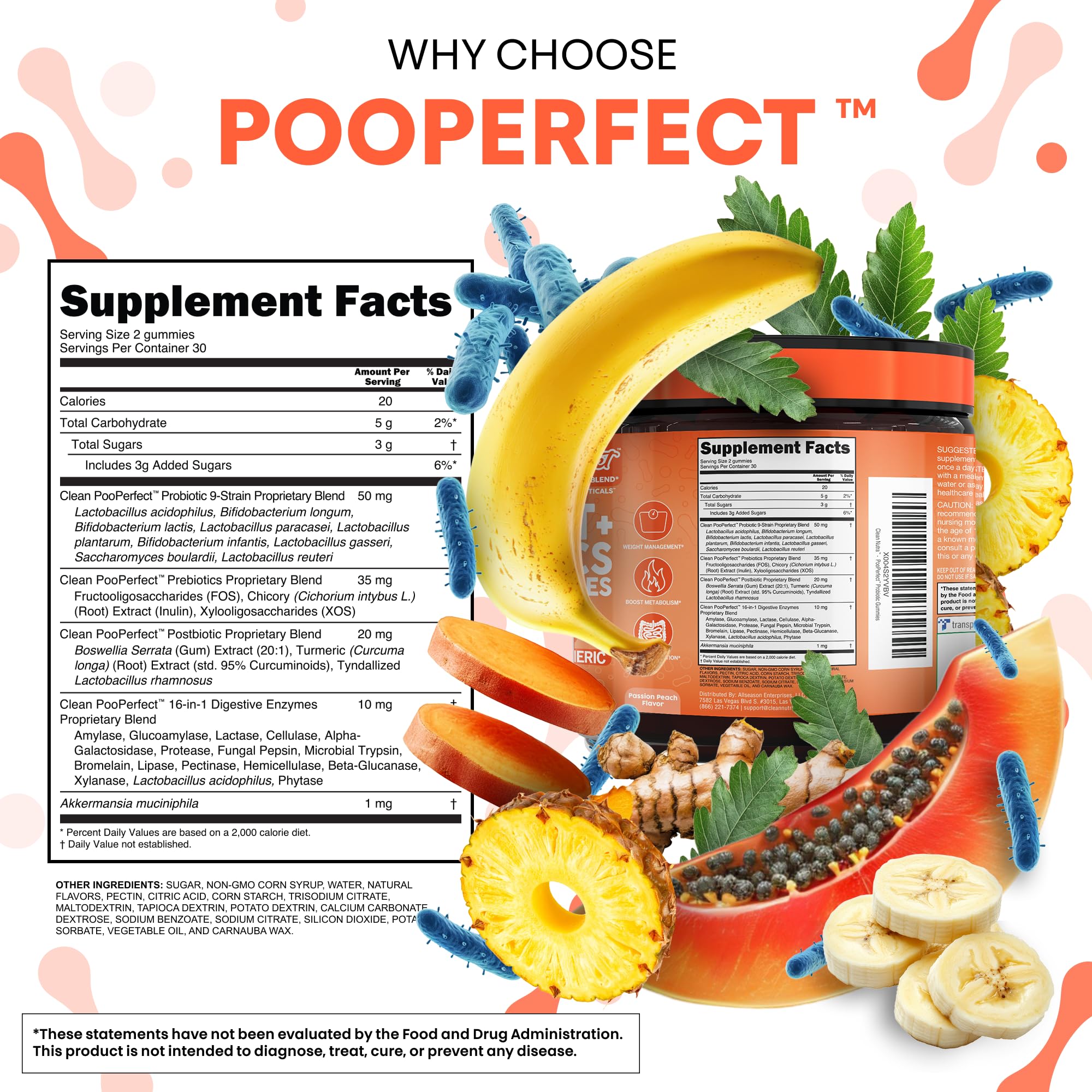Clean Nutraceuticals etiqueta con lista de ingredientes clave y claridad informativa