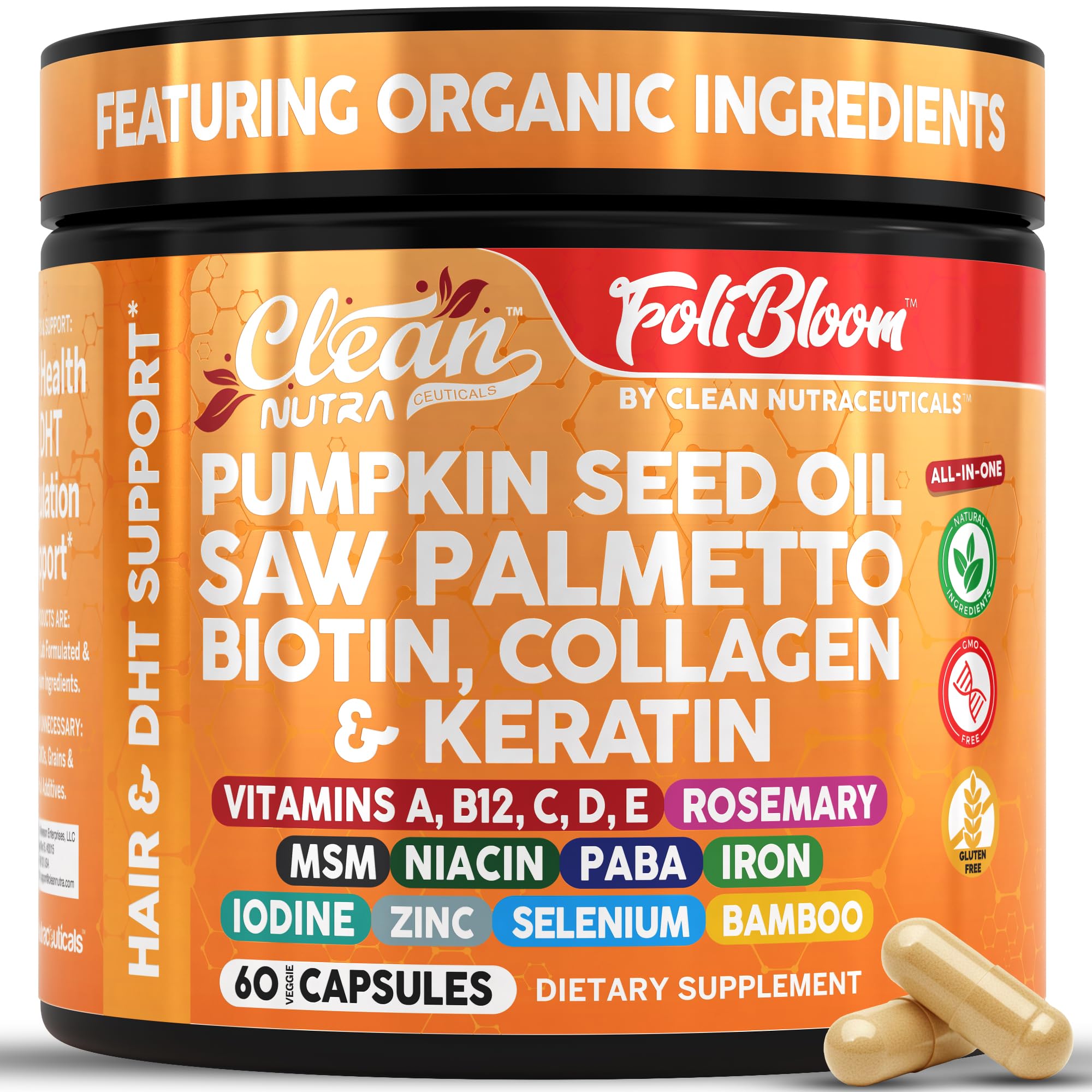 Clean Nutraceuticals frasco frontal mostrando etiqueta clara y beneficios