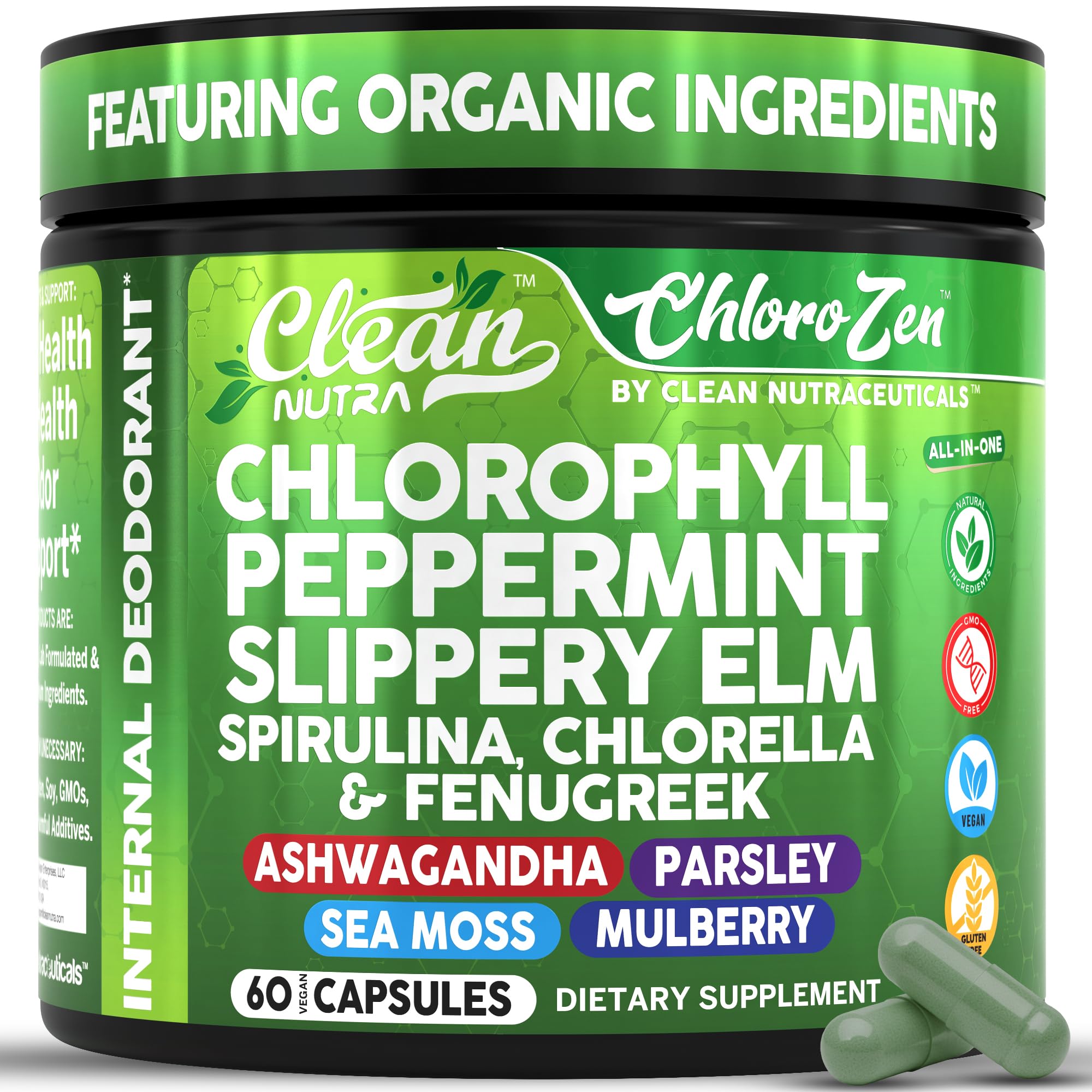 Clean Nutraceuticals frente del empaque mostrando 60 cápsulas y beneficios