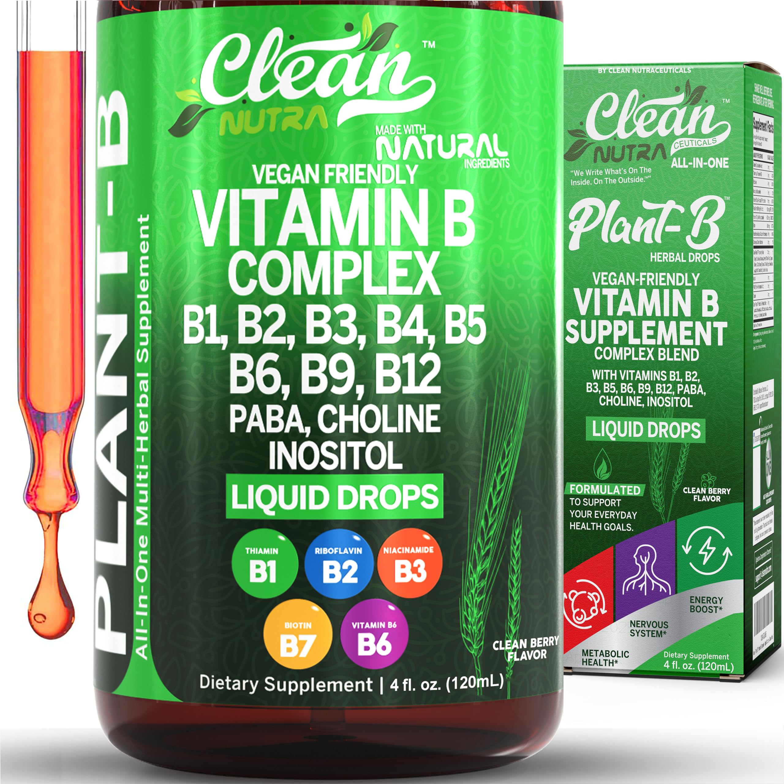Clean Nutraceuticals envase frontal mostrando gotas líquidas y dosificador