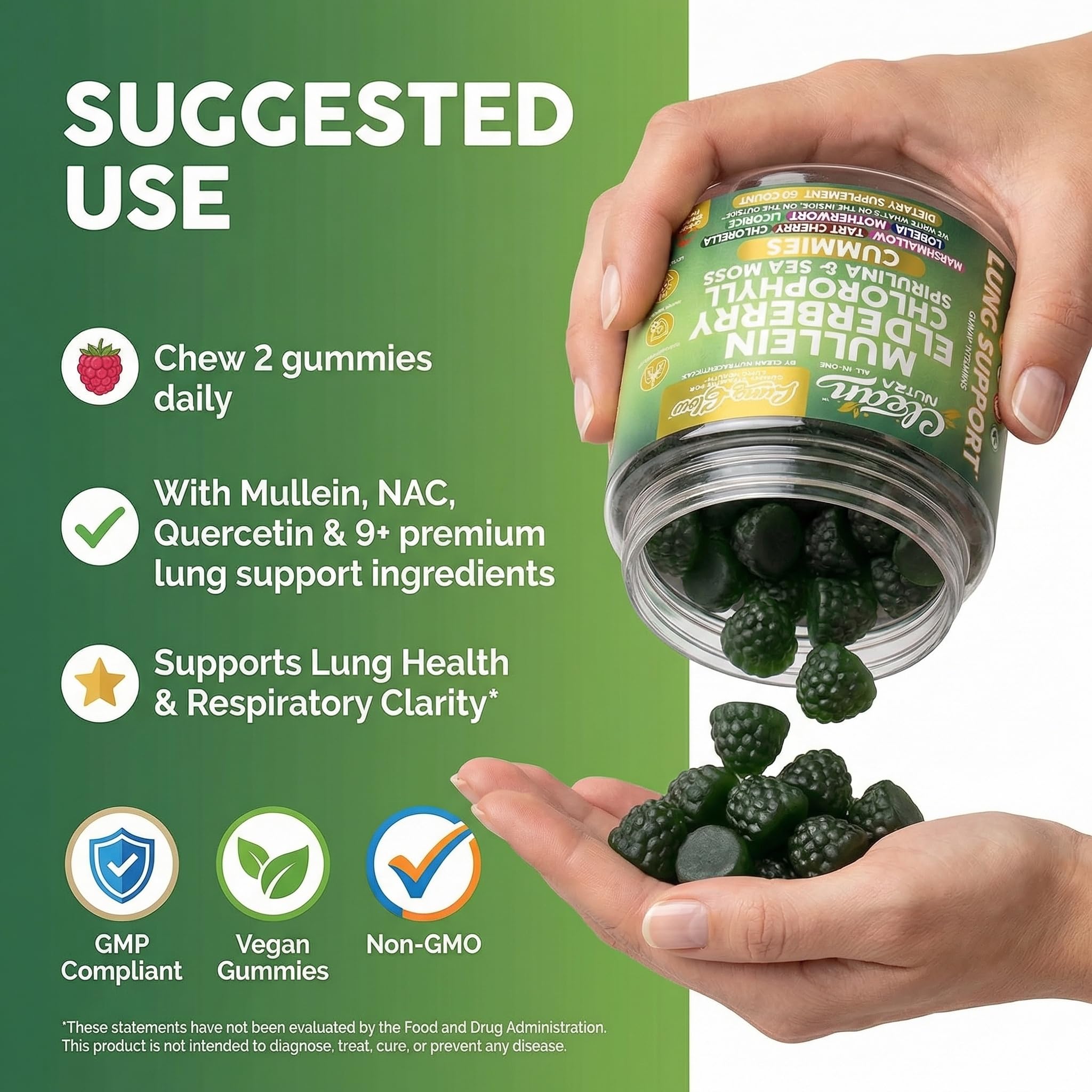 Clean Nutraceuticals gomitas sobre hojas y frutas que enfatizan origen natural