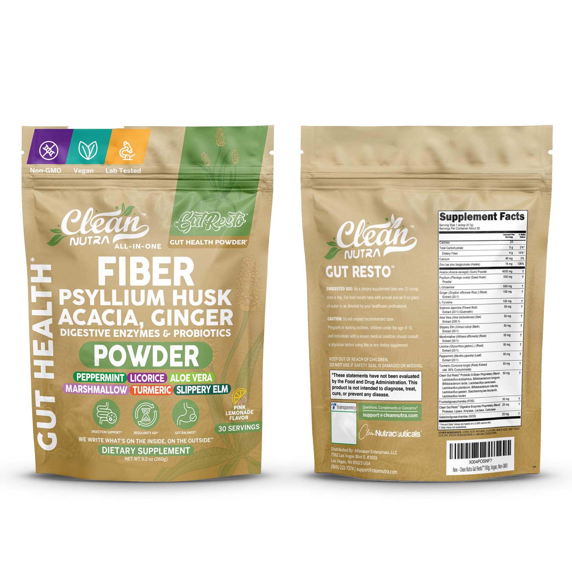 Frasco de GutResto junto a regla para escala, Clean Nutraceuticals tamaño y duración