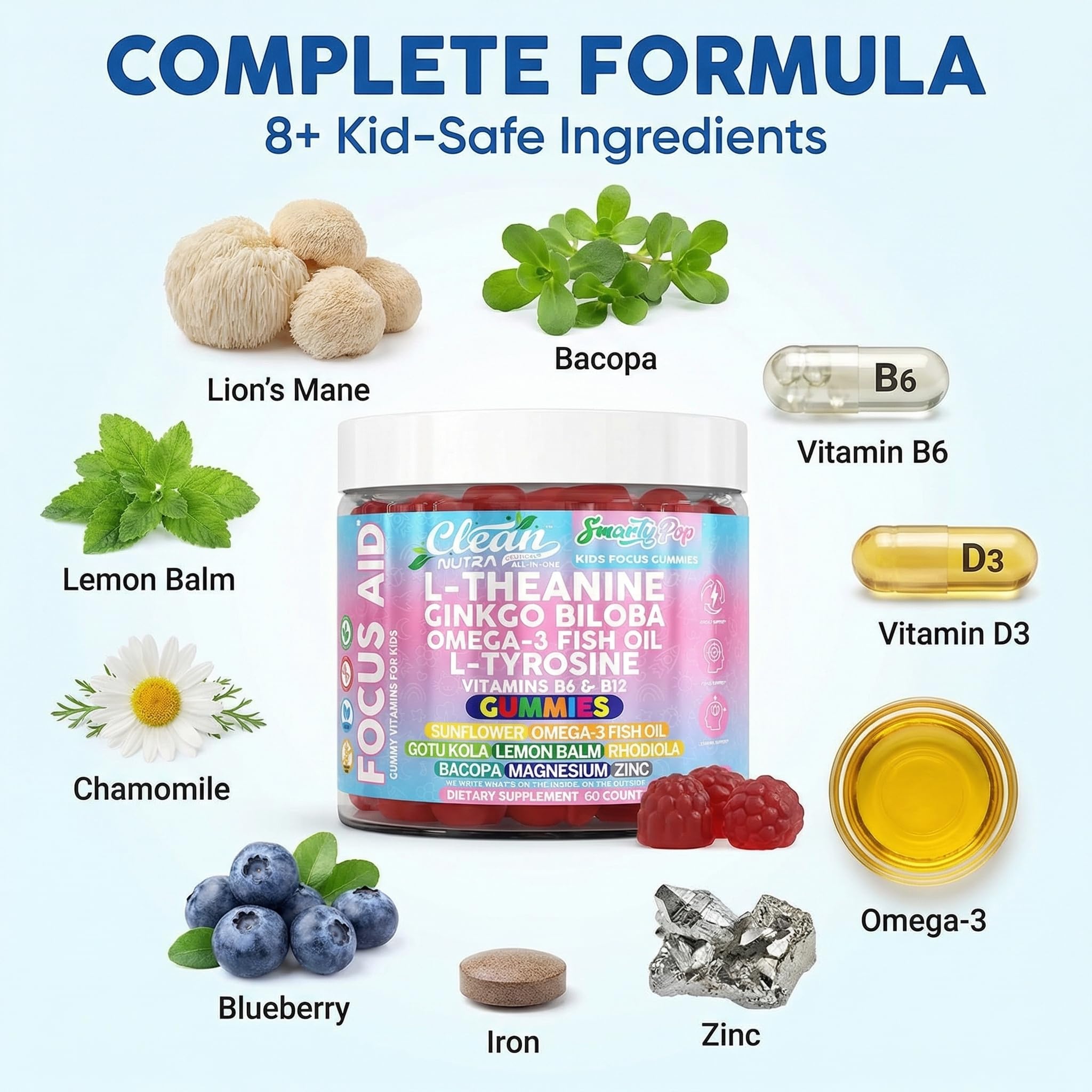 Ingredientes clave Clean Nutra alineados para resaltar pureza