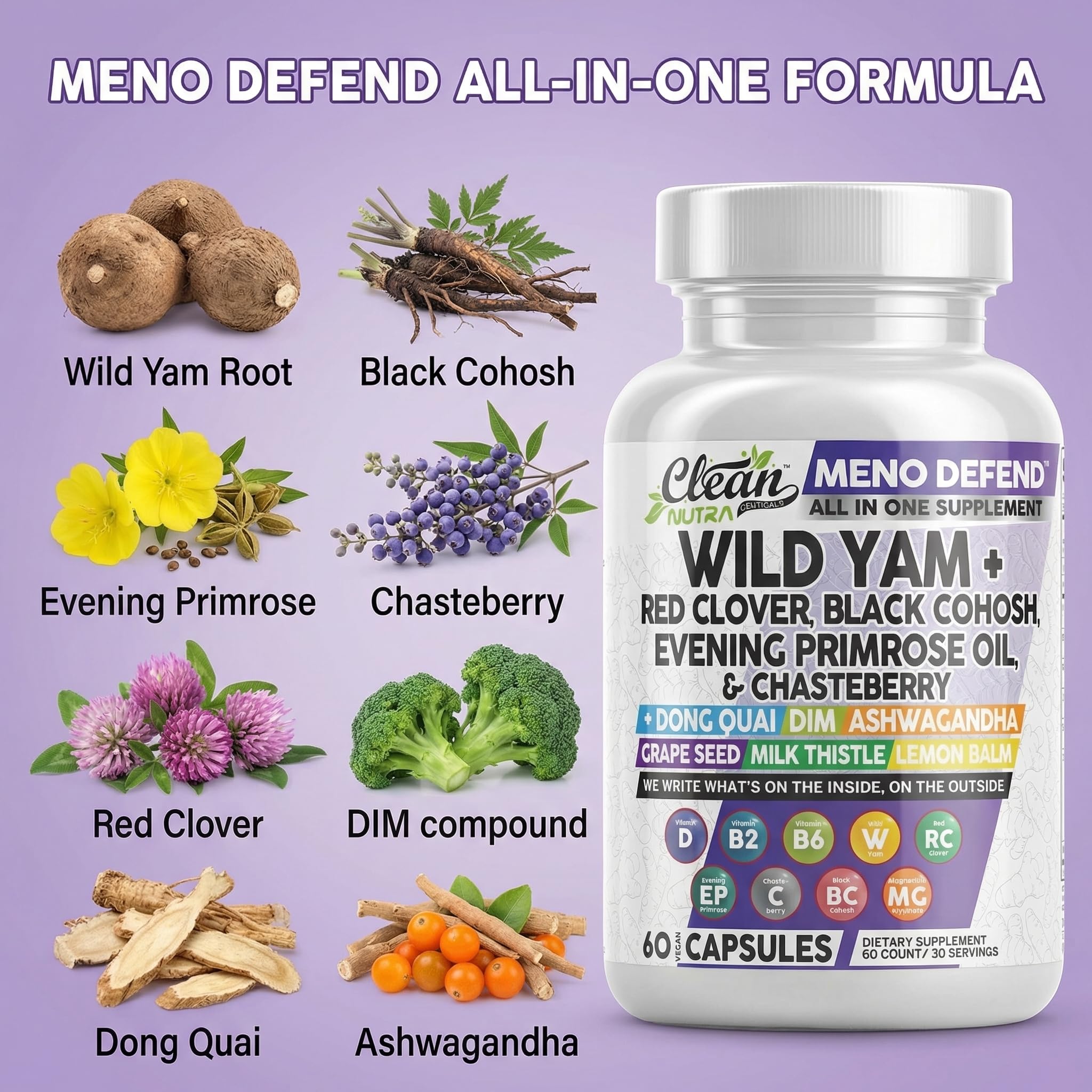 Clean Nutraceuticals mezcla de raíces y flores secas ilustrando ingredientes naturales