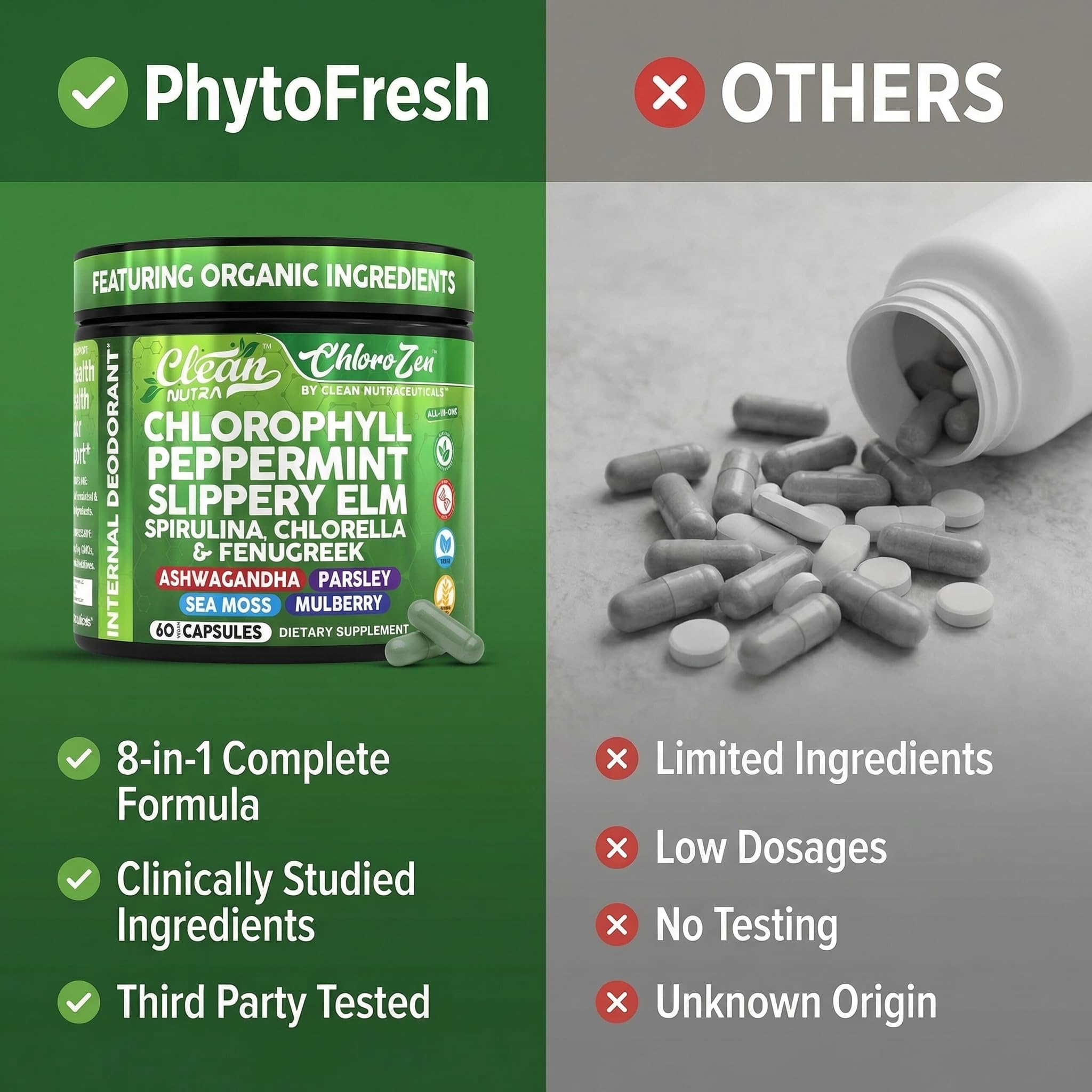 Clean Nutraceuticals ingredientes secos: sea moss y chlorella fuente de prebióticos