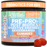 Clean Nutra envase frontal de KidBiotic con diseño PeachPop y beneficios claros
