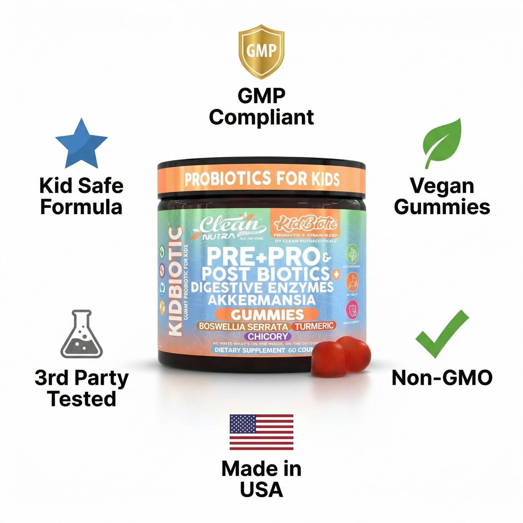 Corte transversal de gomita KidBiotic mostrando consistencia y color PeachPop