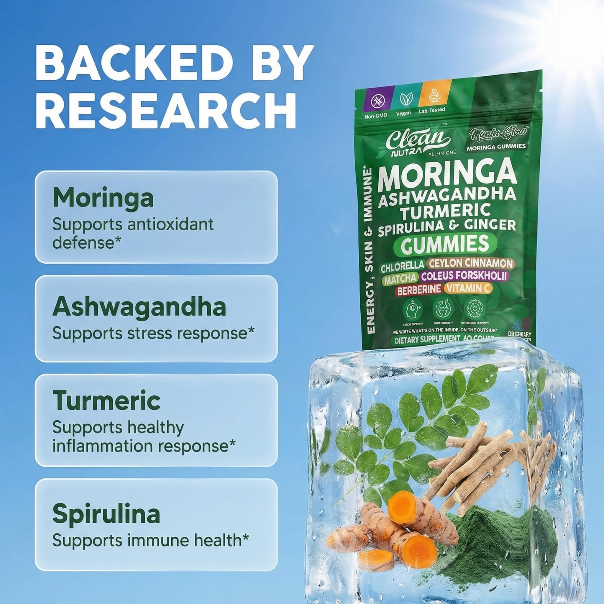 Clean Nutraceuticals gominola en mano mostrando tamaño y facilidad de uso
