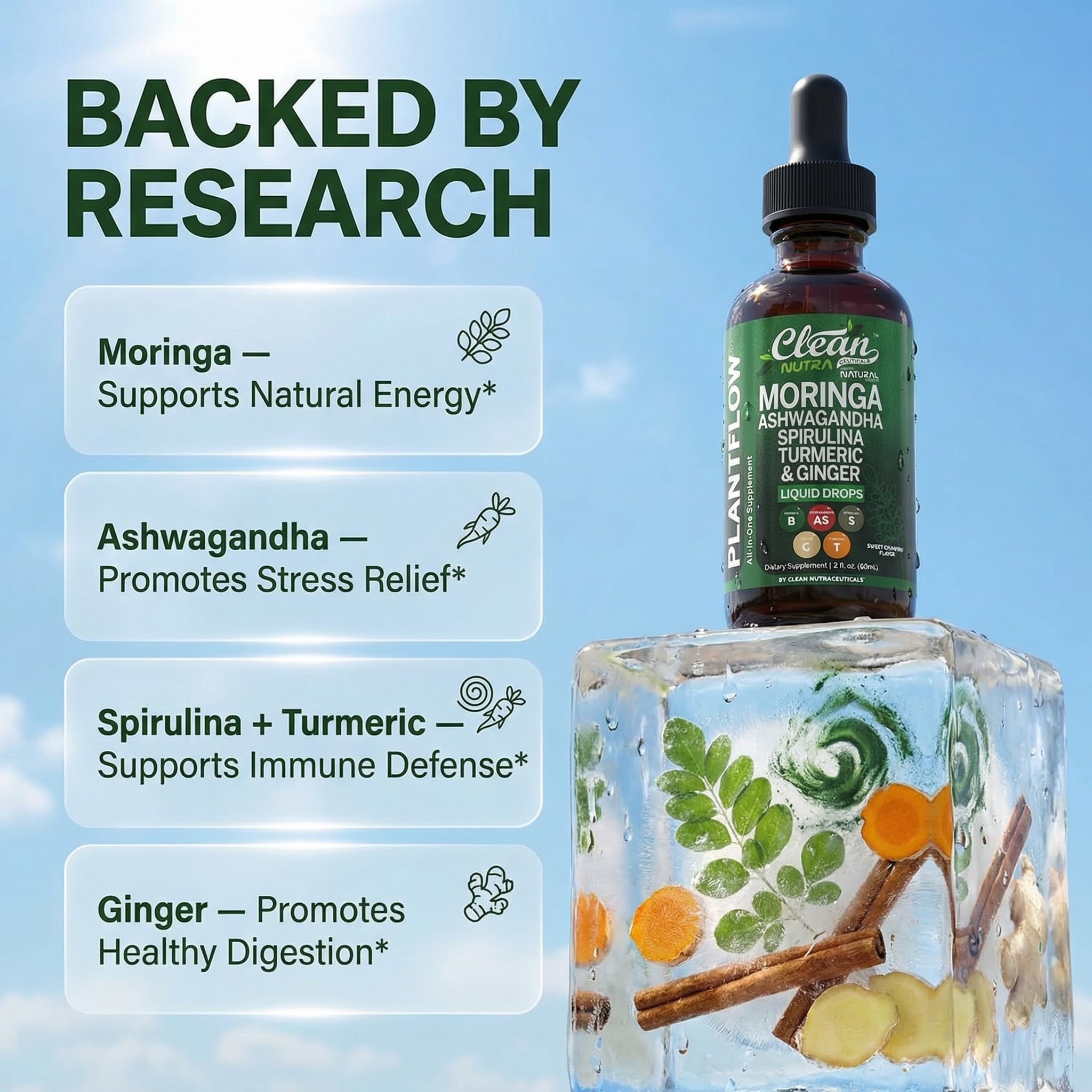 Clean Nutraceuticals gotero aplicando gotas sublinguales para absorción
