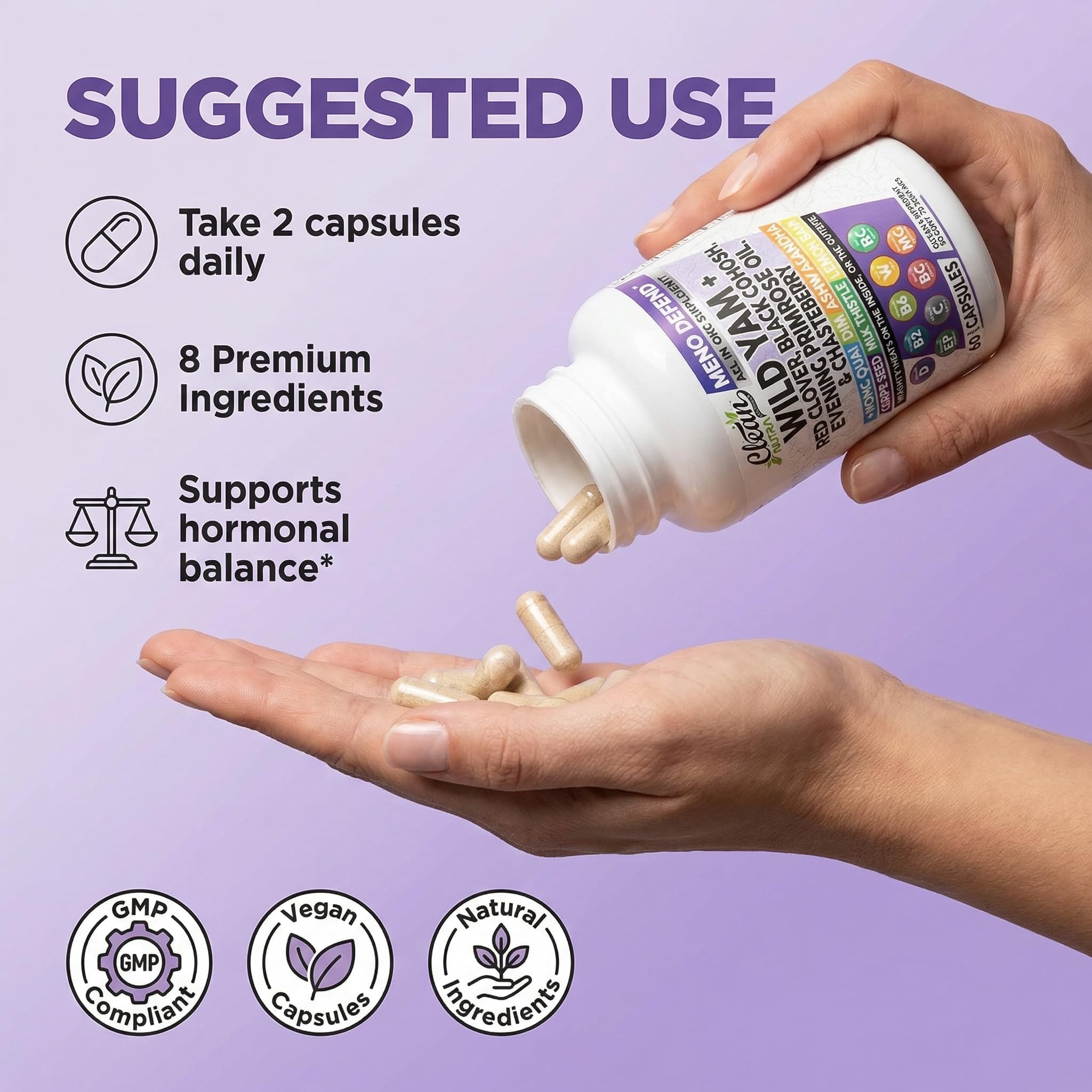 Clean Nutraceuticals cápsulas junto a vaso de agua representando la toma diaria fácil