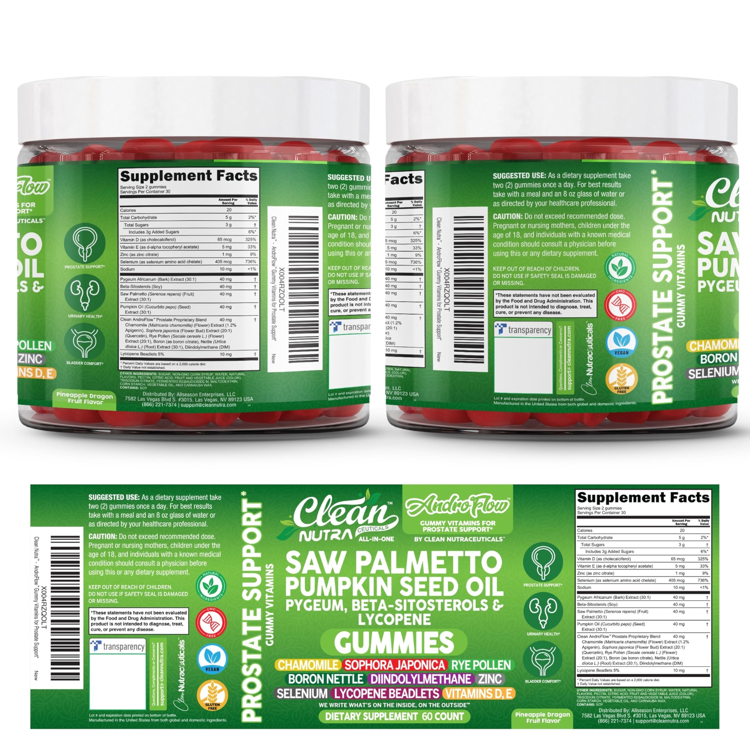 Clean Nutraceuticals pygeum y ortiga como extractos botánicos del producto