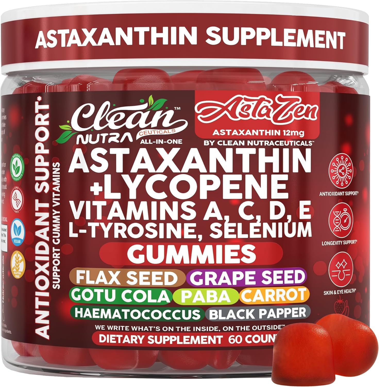 Clean Nutraceuticals gominola frontal mostrando frasco y marca, comodidad diaria