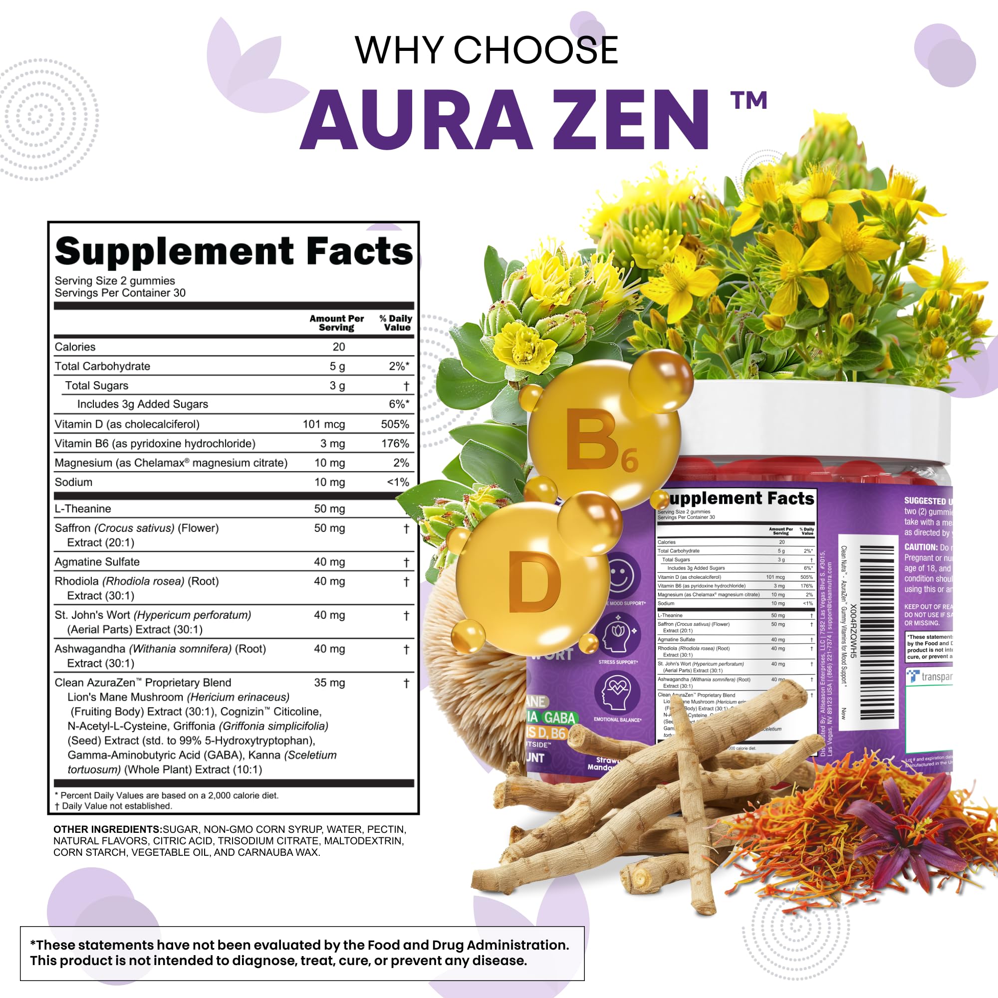 Clean Nutraceuticals frasco AuraZen en manos para comparar tamaño y porción conveniente