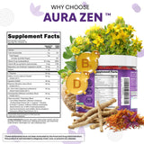Clean Nutraceuticals frasco AuraZen en manos para comparar tamaño y porción conveniente