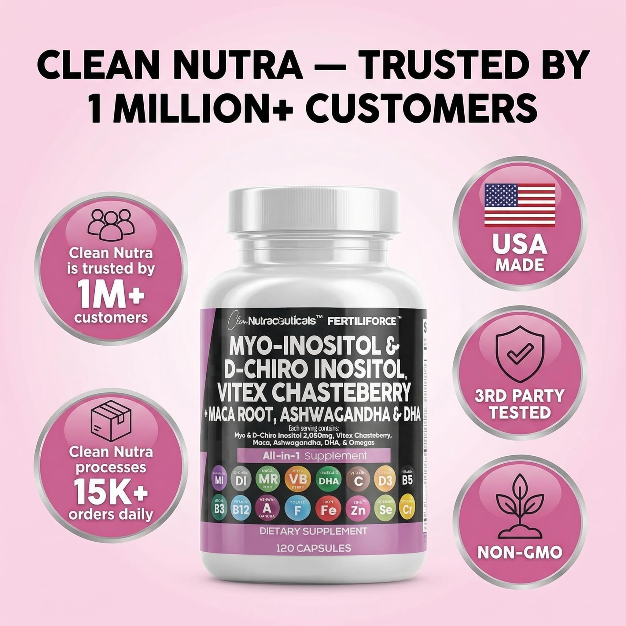 Clean Nutraceuticals botella junto a plantas para resaltar ingredientes naturales