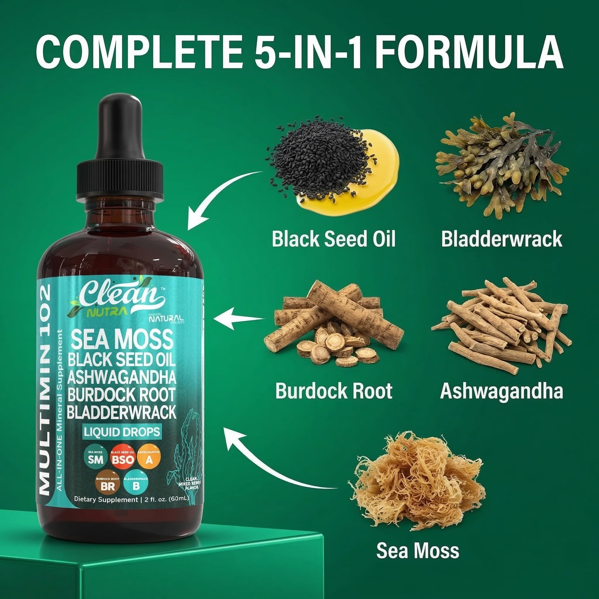 Clean Nutraceuticals etiqueta en primer plano con lista de ingredientes