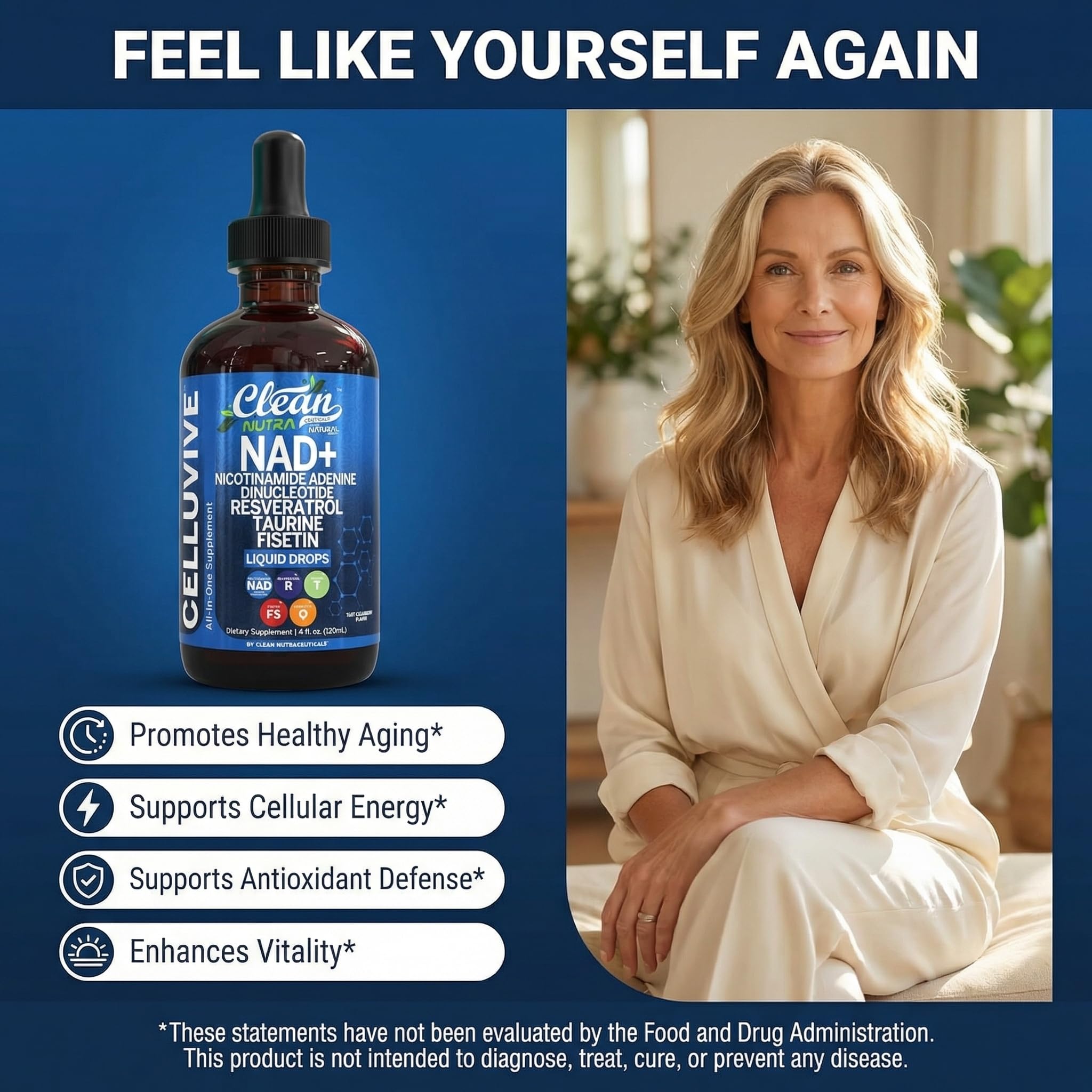 Clean Nutraceuticals CelluVive estilo de vida persona tomando suplemento tras desayuno