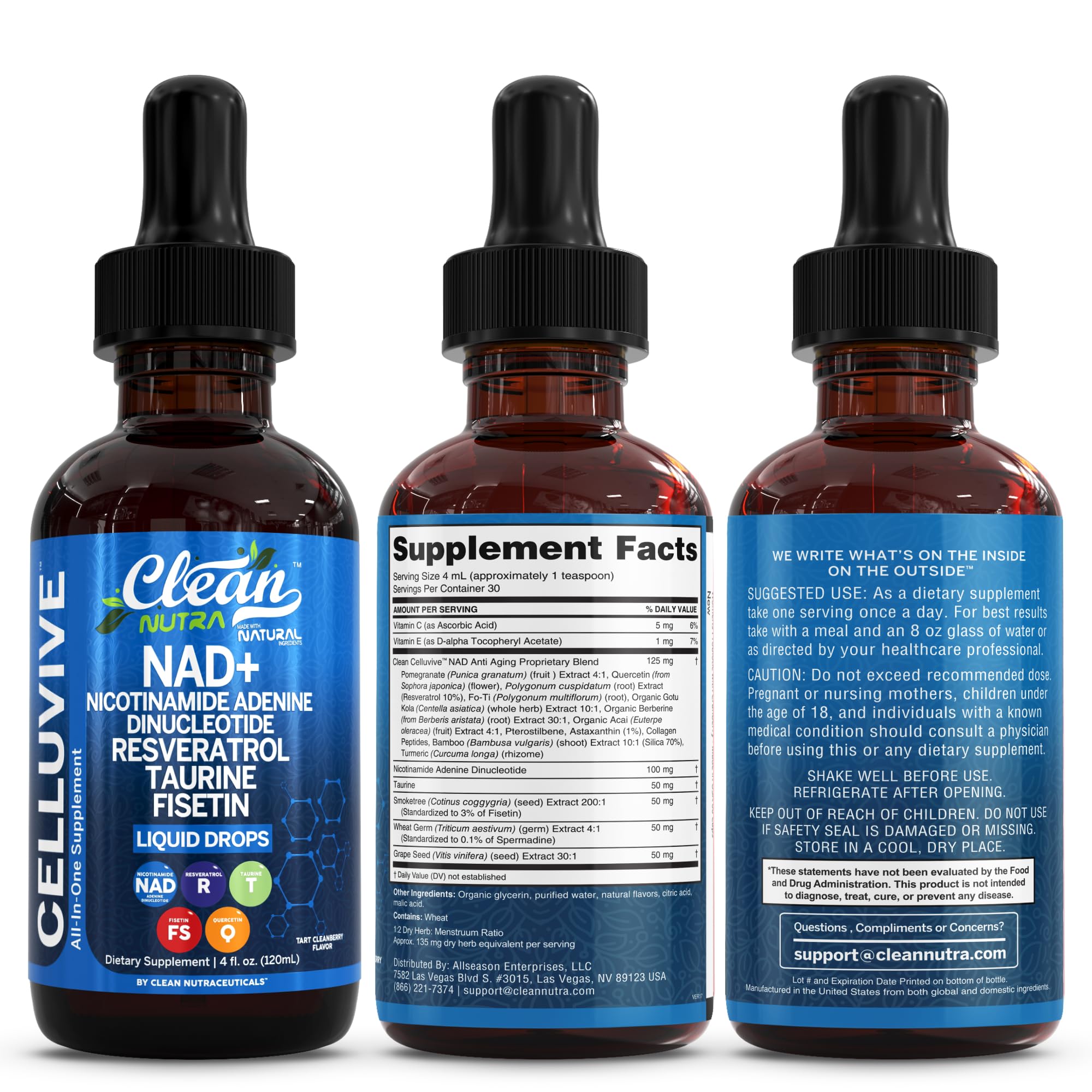 Clean Nutraceuticals CelluVive etiqueta con lista de ingredientes estandarizados clara