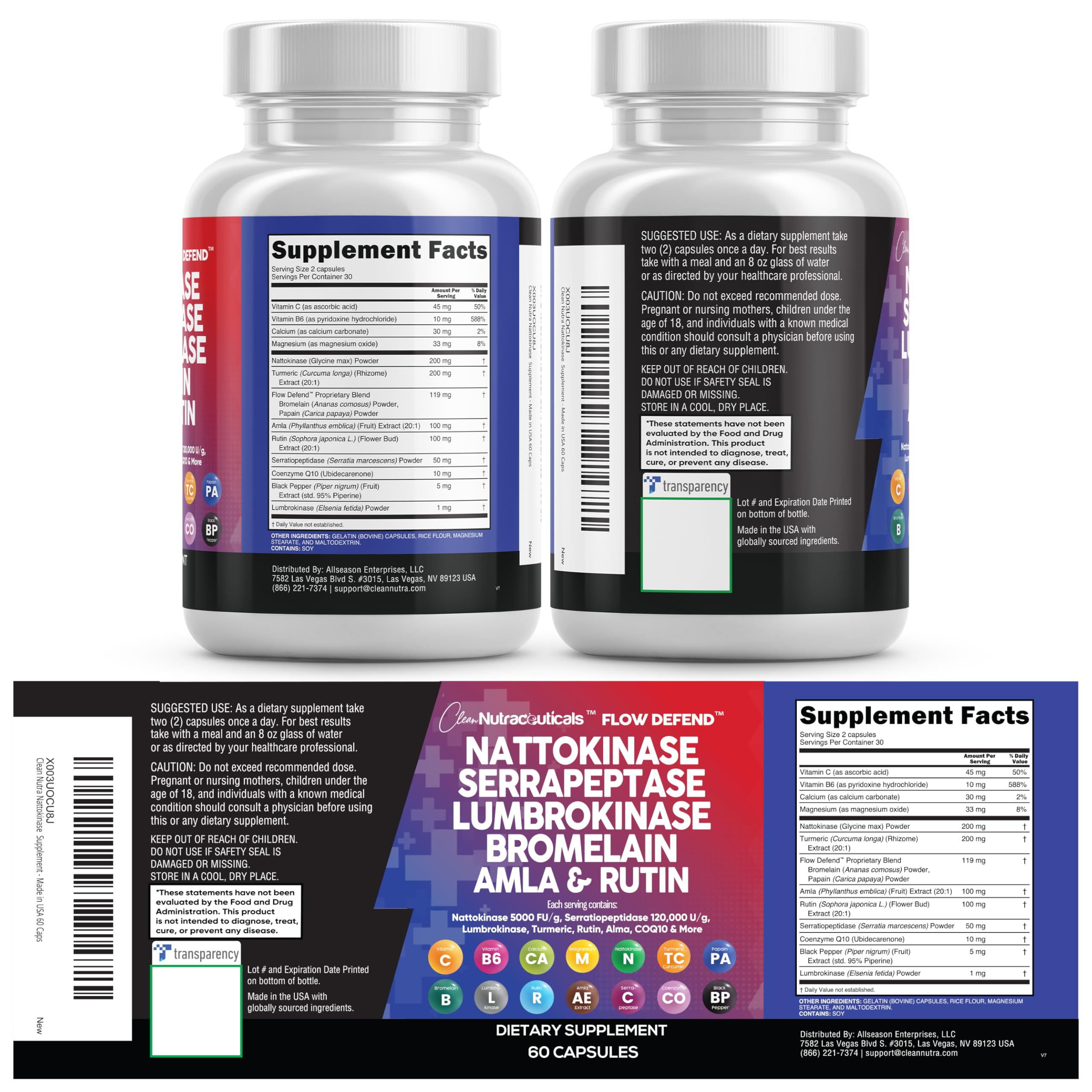 Clean Nutraceuticals sello de fabricación en USA y certificados, respaldo de calidad