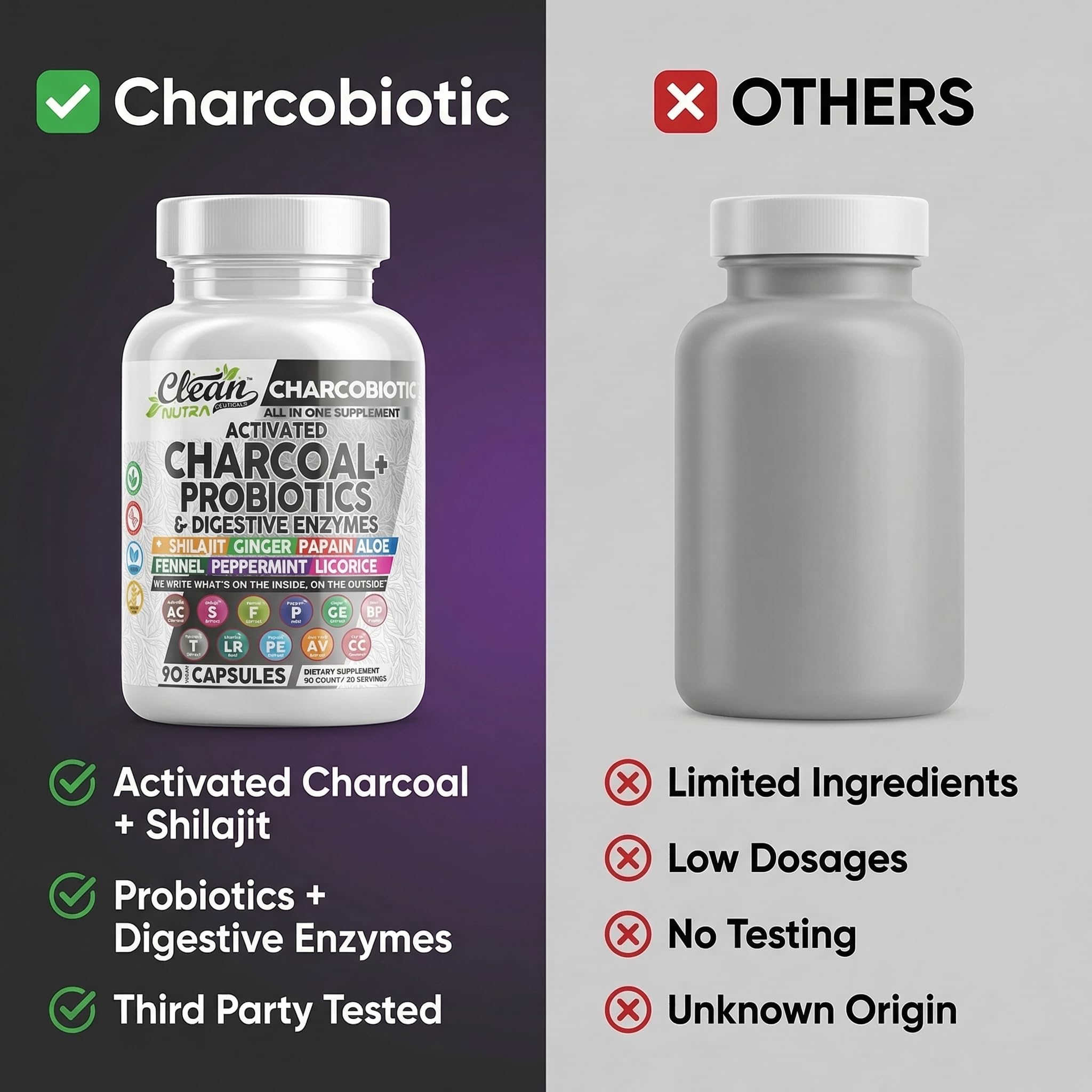 CharcoBiotic junto a vaso de agua representando toma diaria y comodidad digestiva