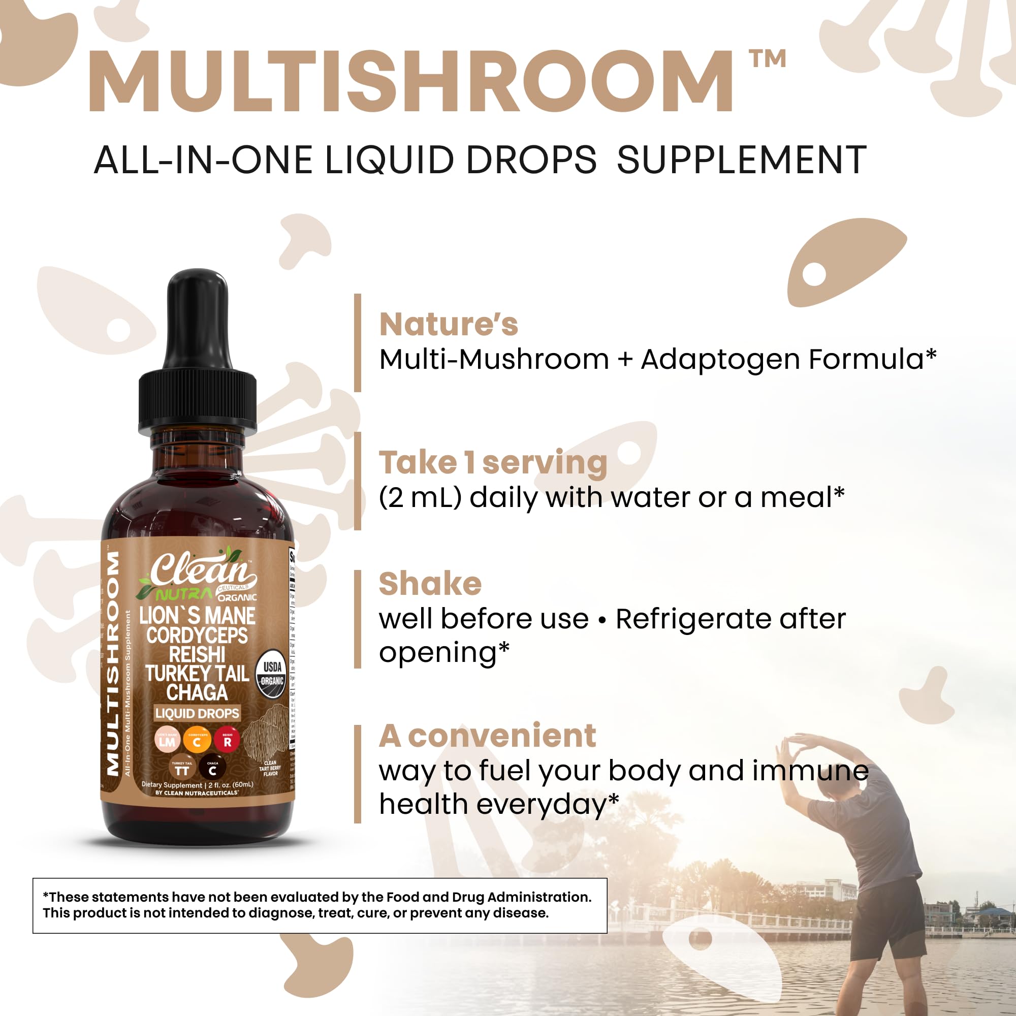 Clean Nutraceuticals frasco junto a una mano para referencia de tamaño práctico