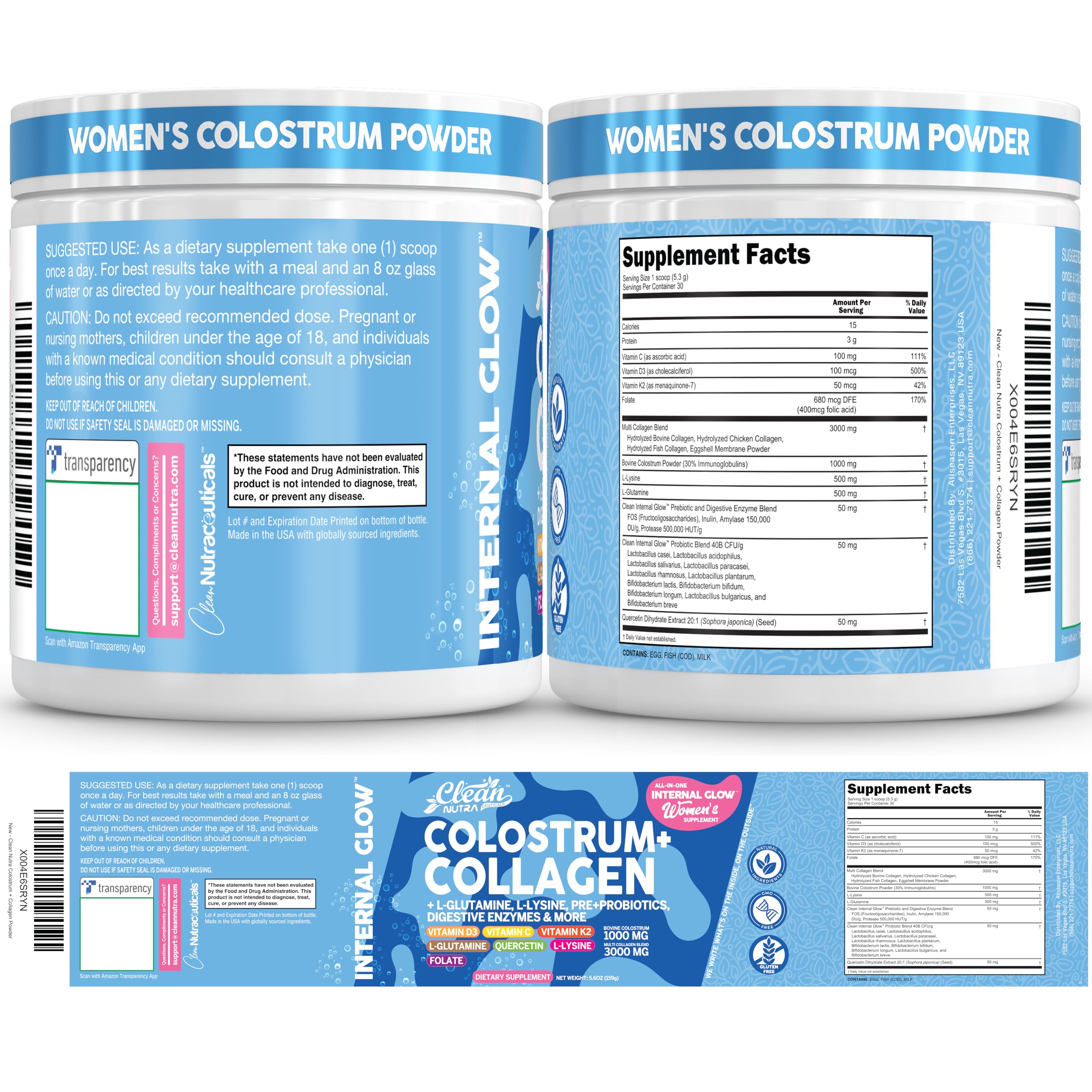 Clean Nutraceuticals cuchara con polvo para comparar tamaño de la porción