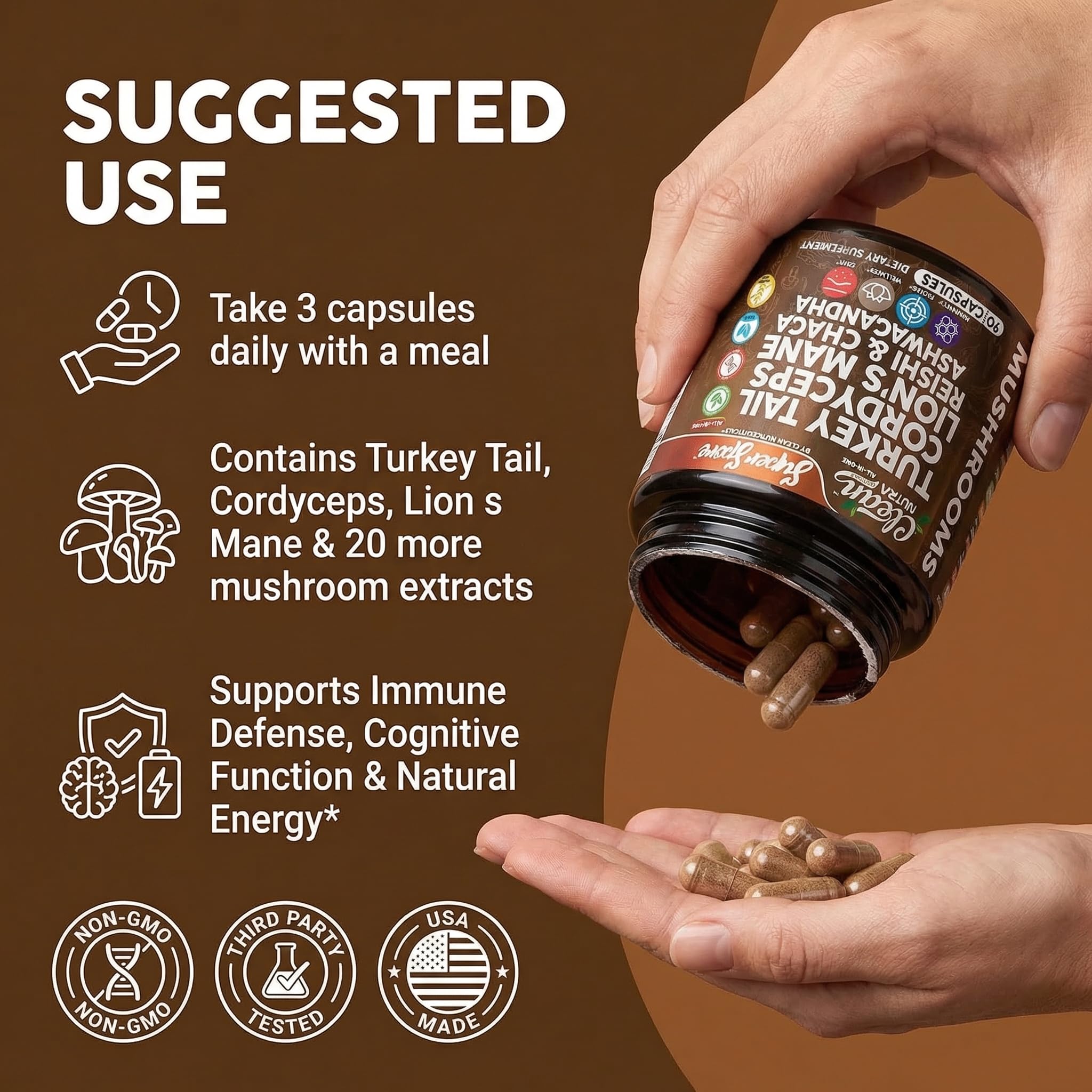 Clean Nutraceuticals cápsula junto a mano para comparar tamaño y facilidad de ingestión