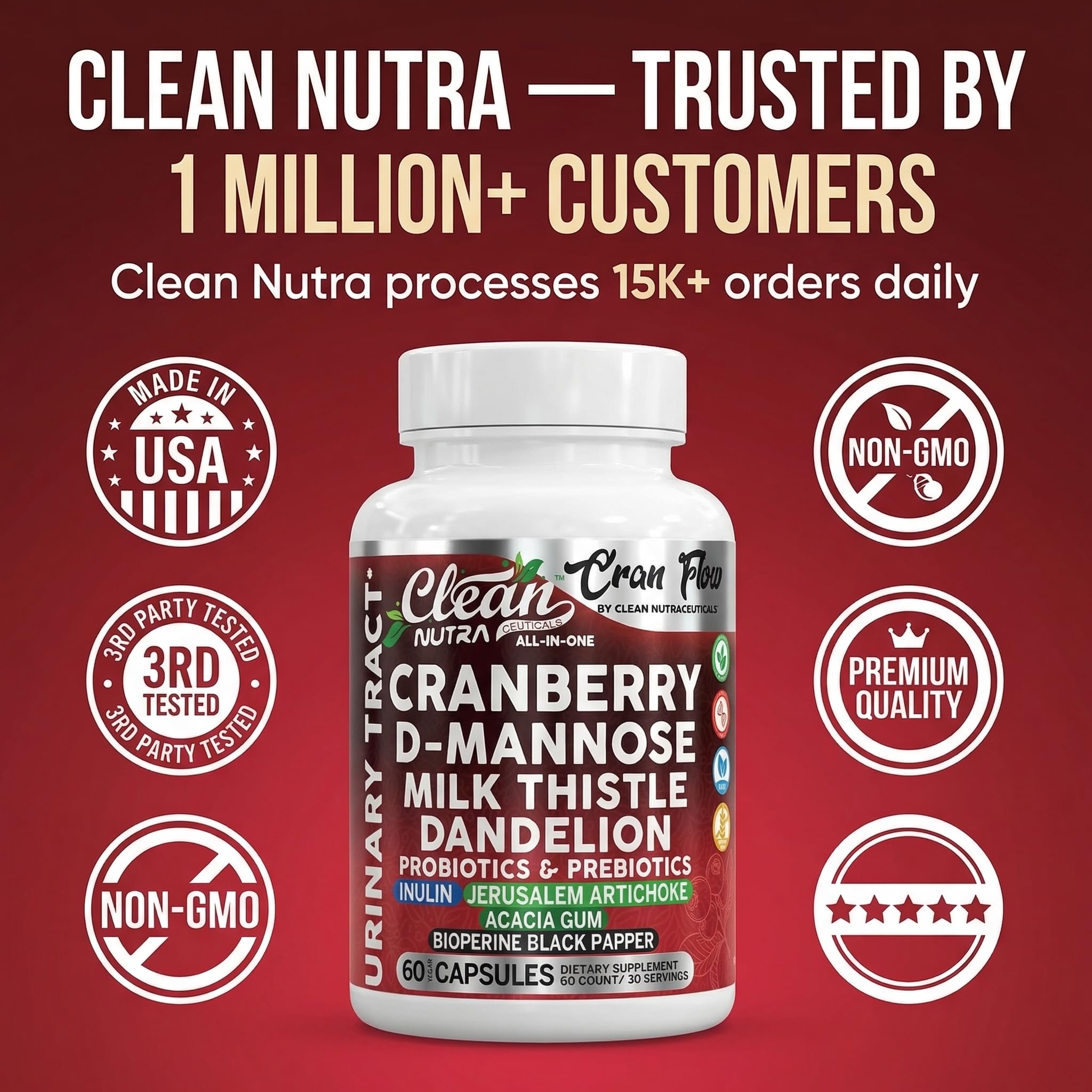 Clean Nutraceuticals etiqueta con lista de ingredientes y dosis claras