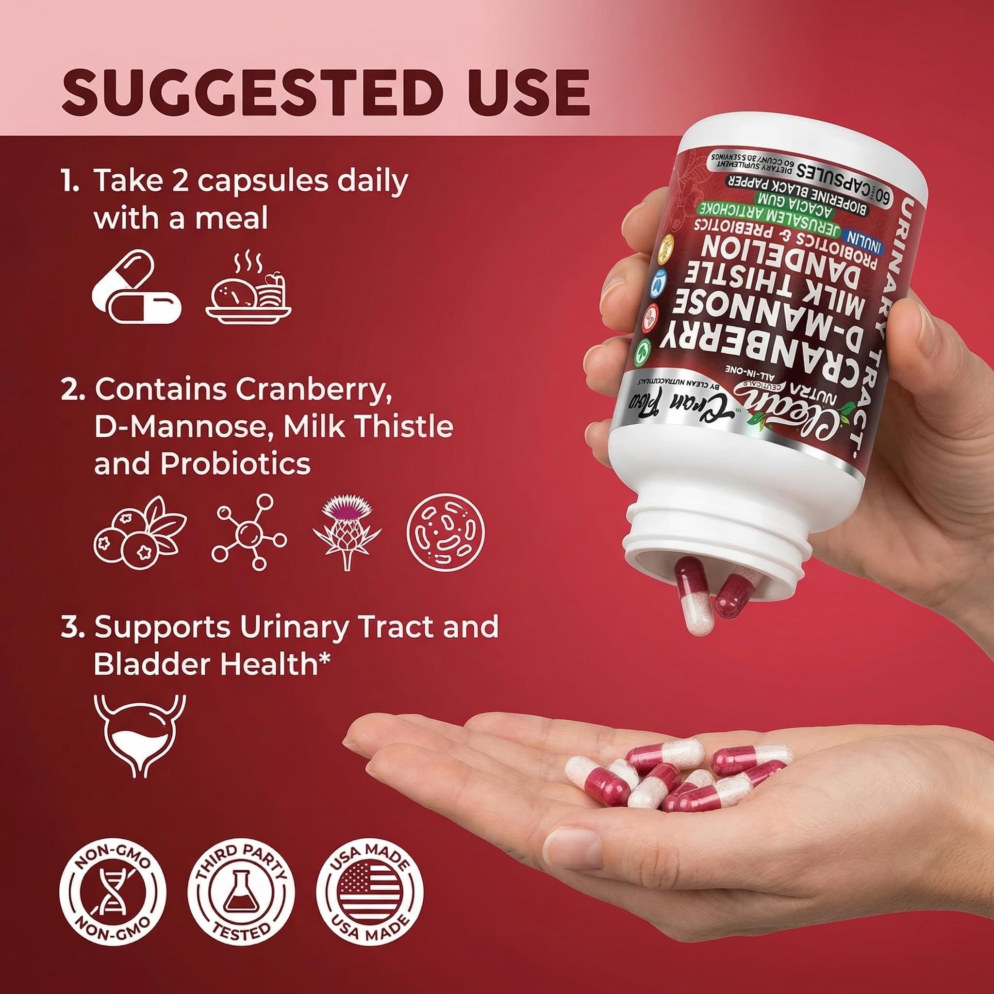Clean Nutraceuticals frasco junto a una regla para referencia de tamaño
