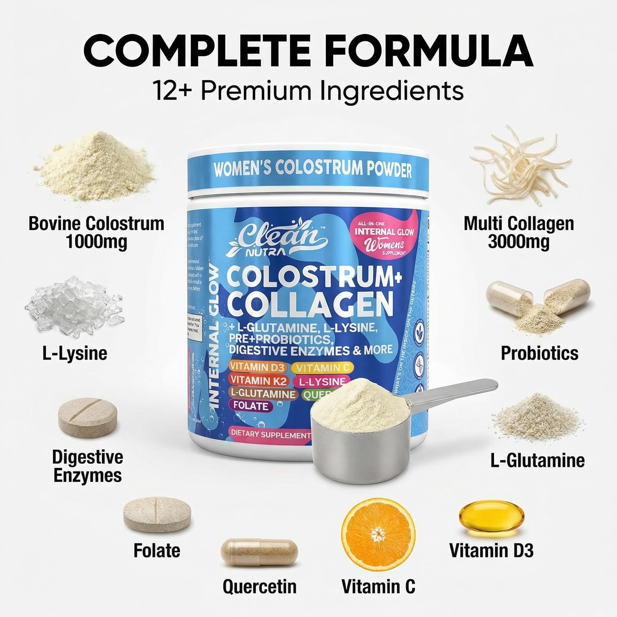 Clean Nutraceuticals detalle de la etiqueta con lista de ingredientes y dosis