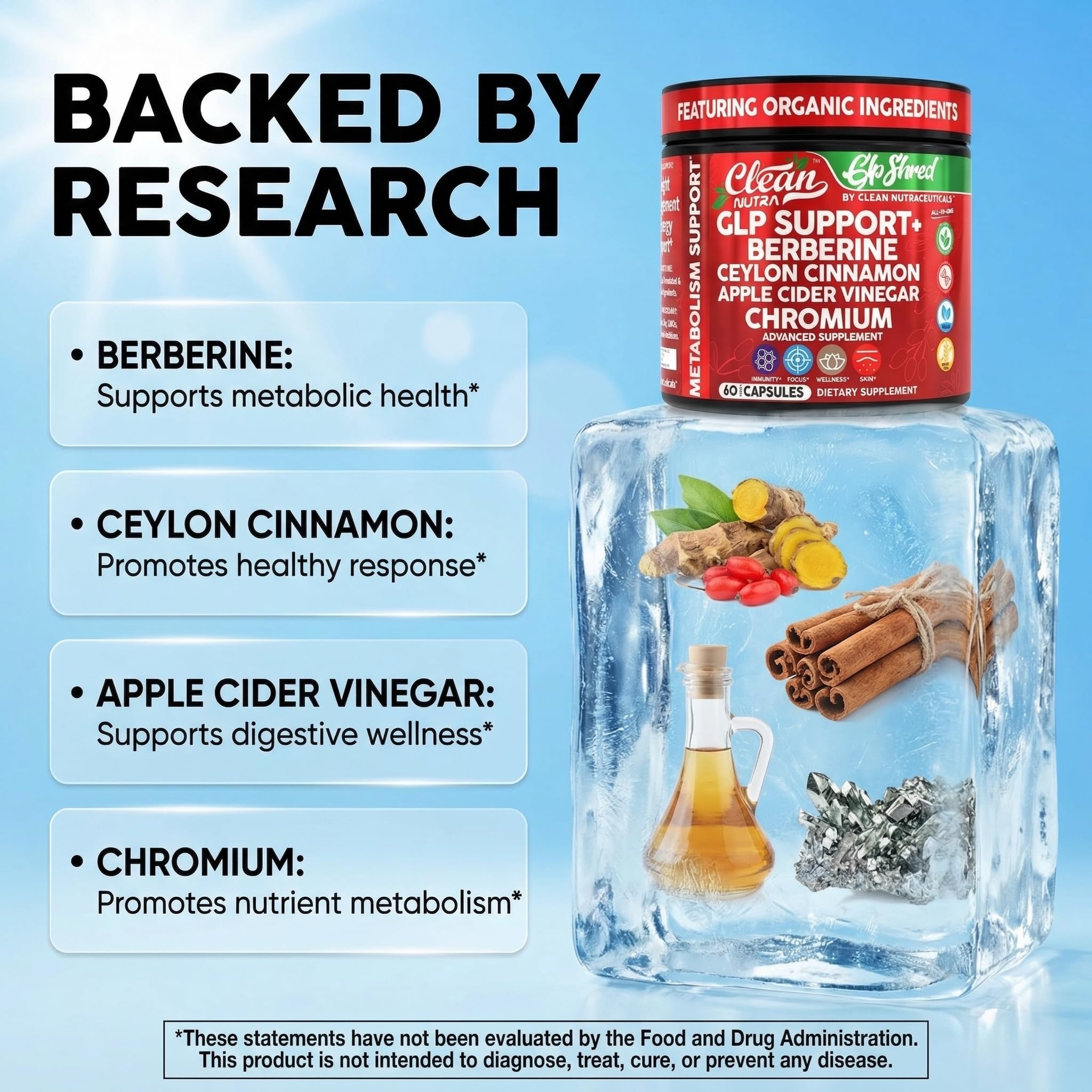 Clean Nutraceuticals etiqueta con lista de ingredientes clara y transparente