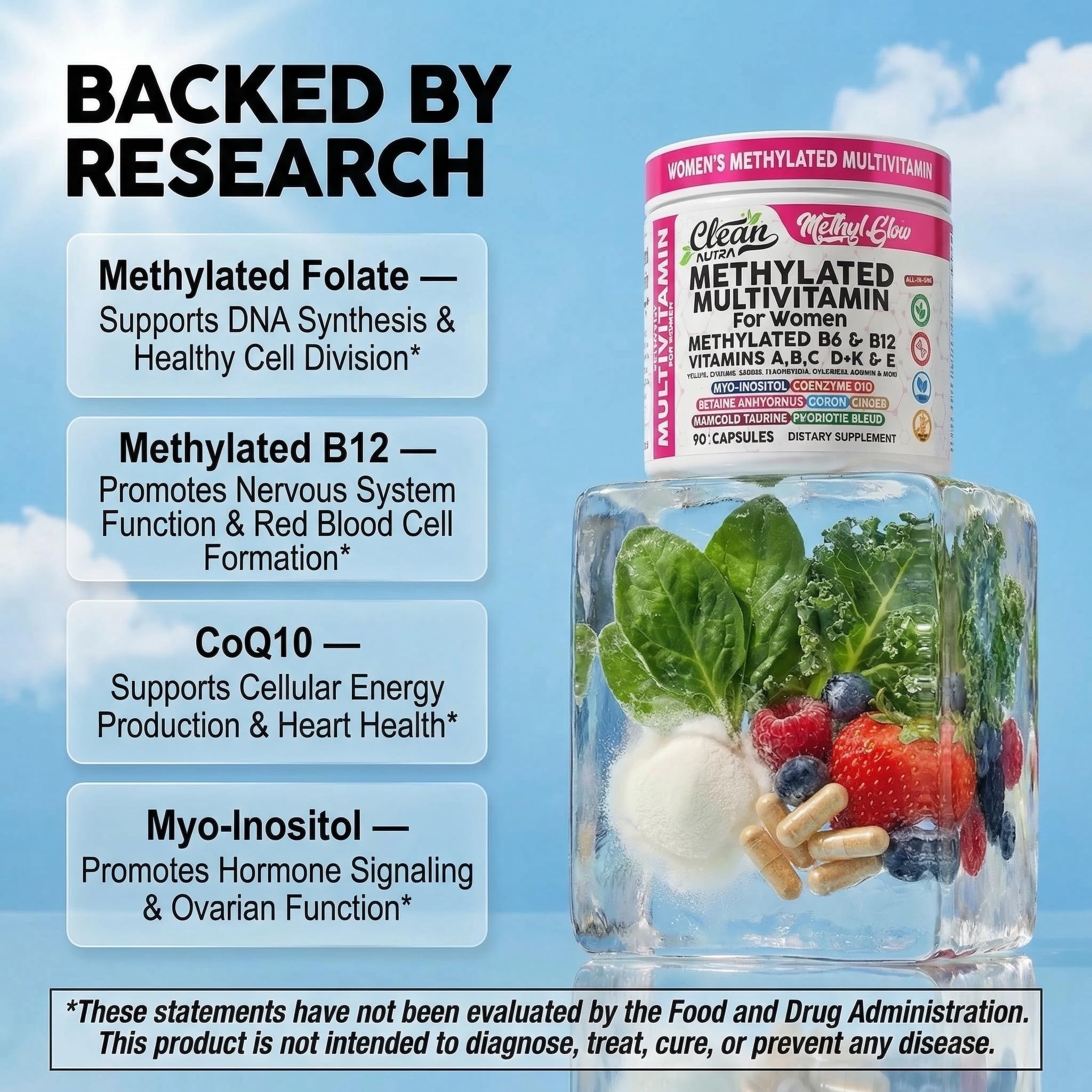 Clean Nutraceuticals etiqueta legible con lista de vitaminas y minerales