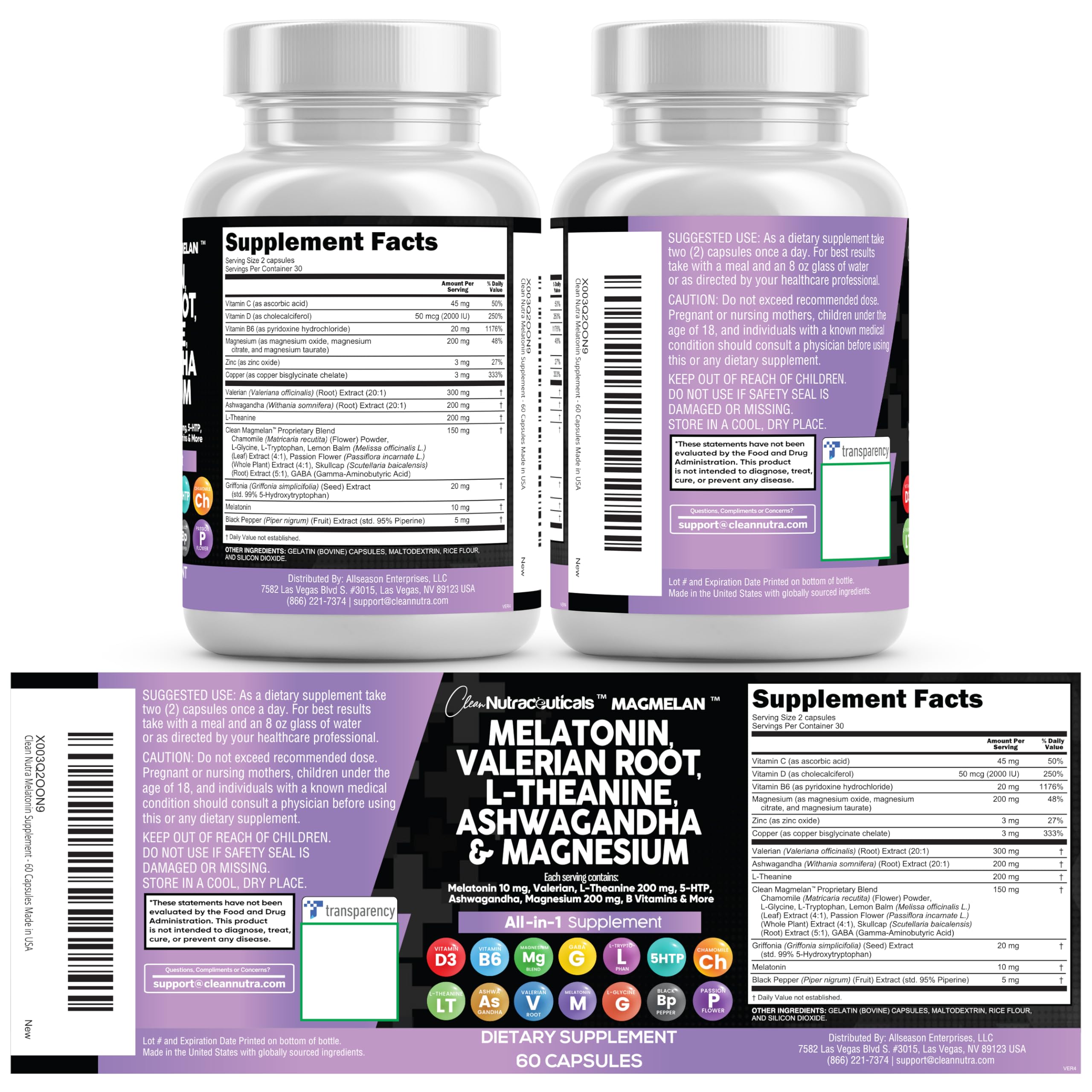 Clean Nutraceuticals empaque lateral con información nutritiva legible