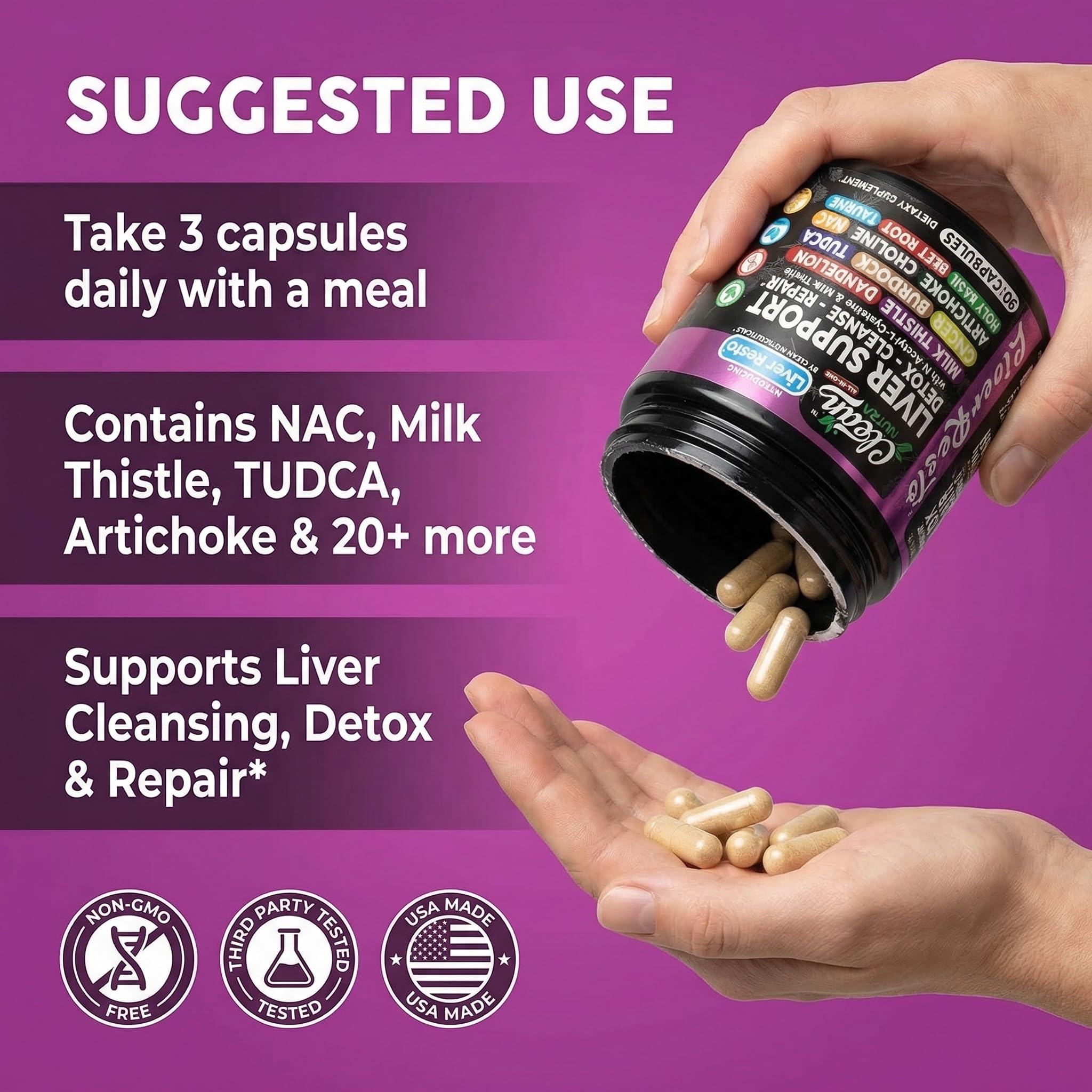 Clean Nutraceuticals mano tomando cápsula demostrando facilidad de uso