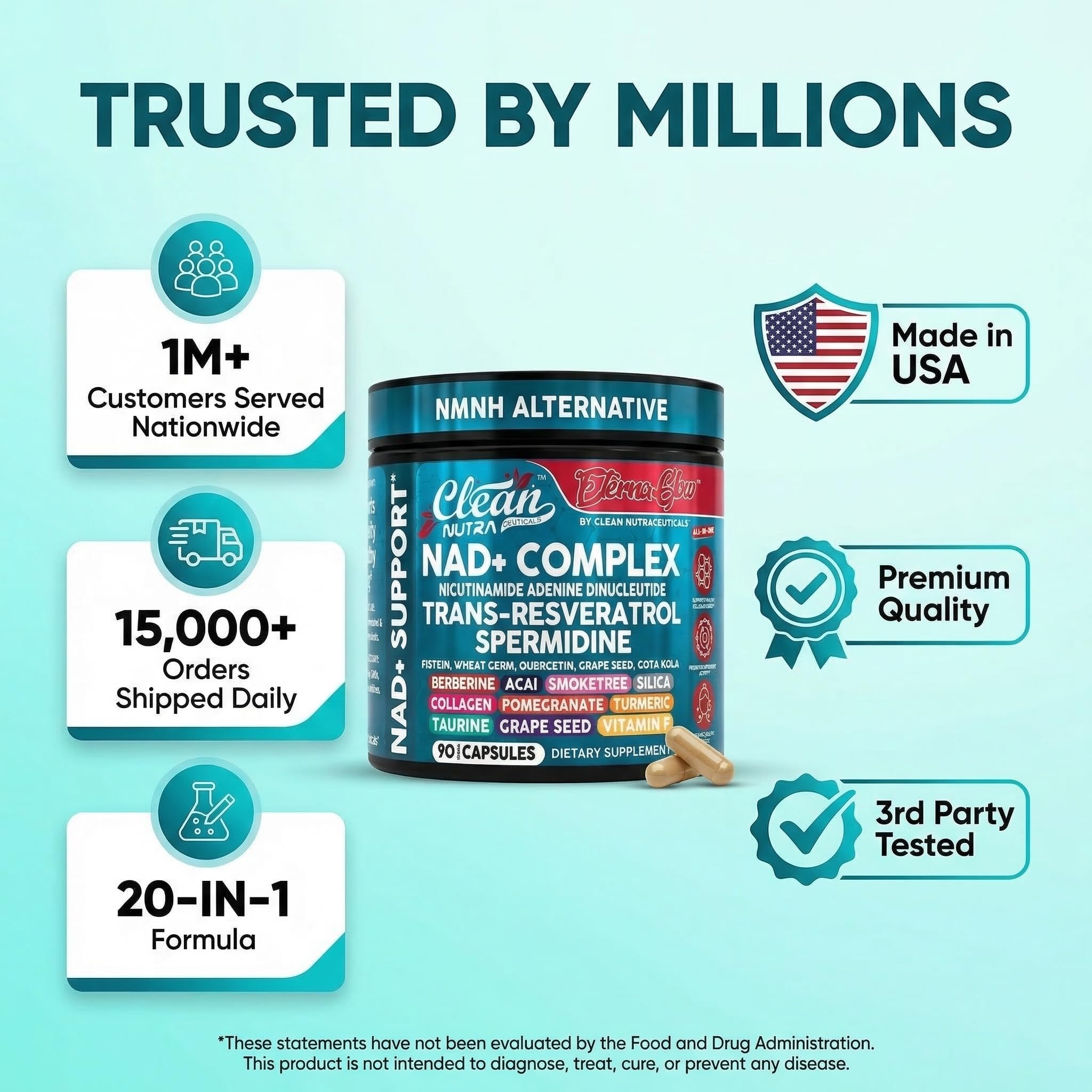 Clean Nutraceuticals EternaGlow estilo de vida mesa con frutas y suplementos