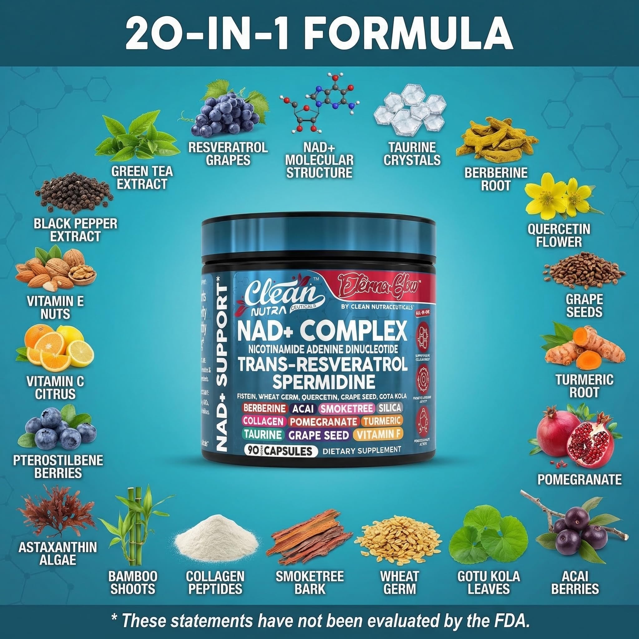 Clean Nutraceuticals EternaGlow bote abierto con cápsulas listas para tomar