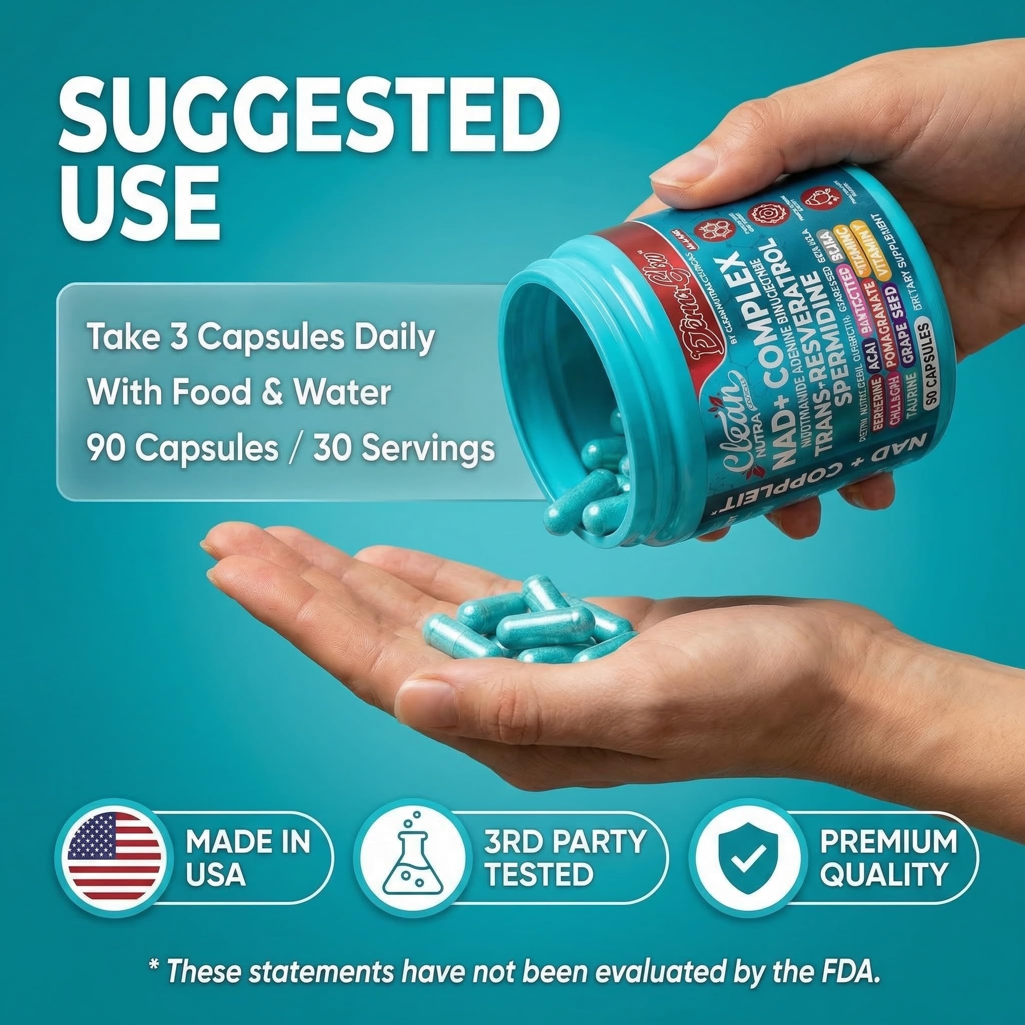 Clean Nutraceuticals EternaGlow cápsula junto a regla para escala tamaño