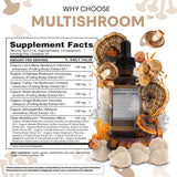 Clean Nutraceuticals etiqueta con lista de setas y beneficios informativos